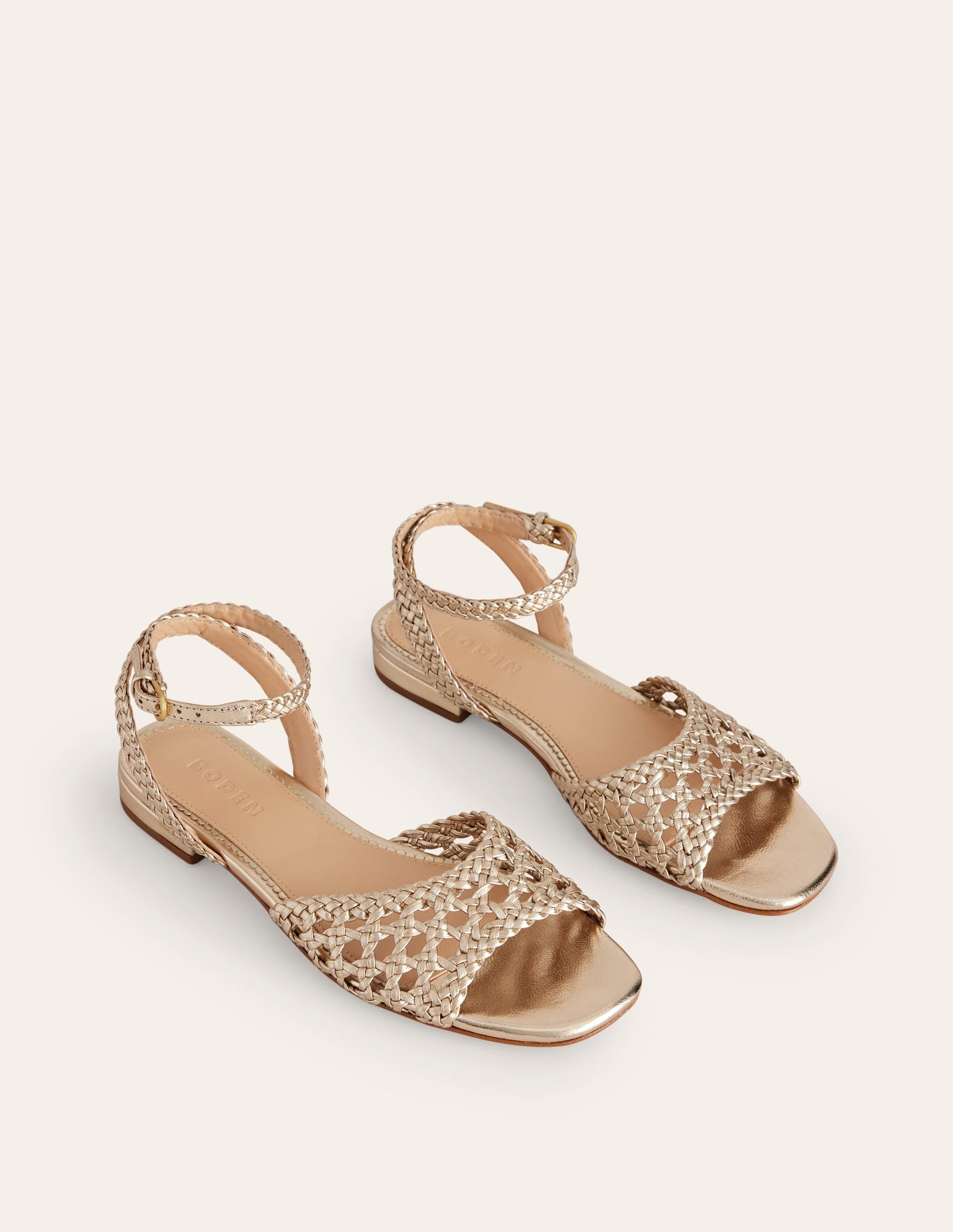 Woven Flat Sandals-Gold-3