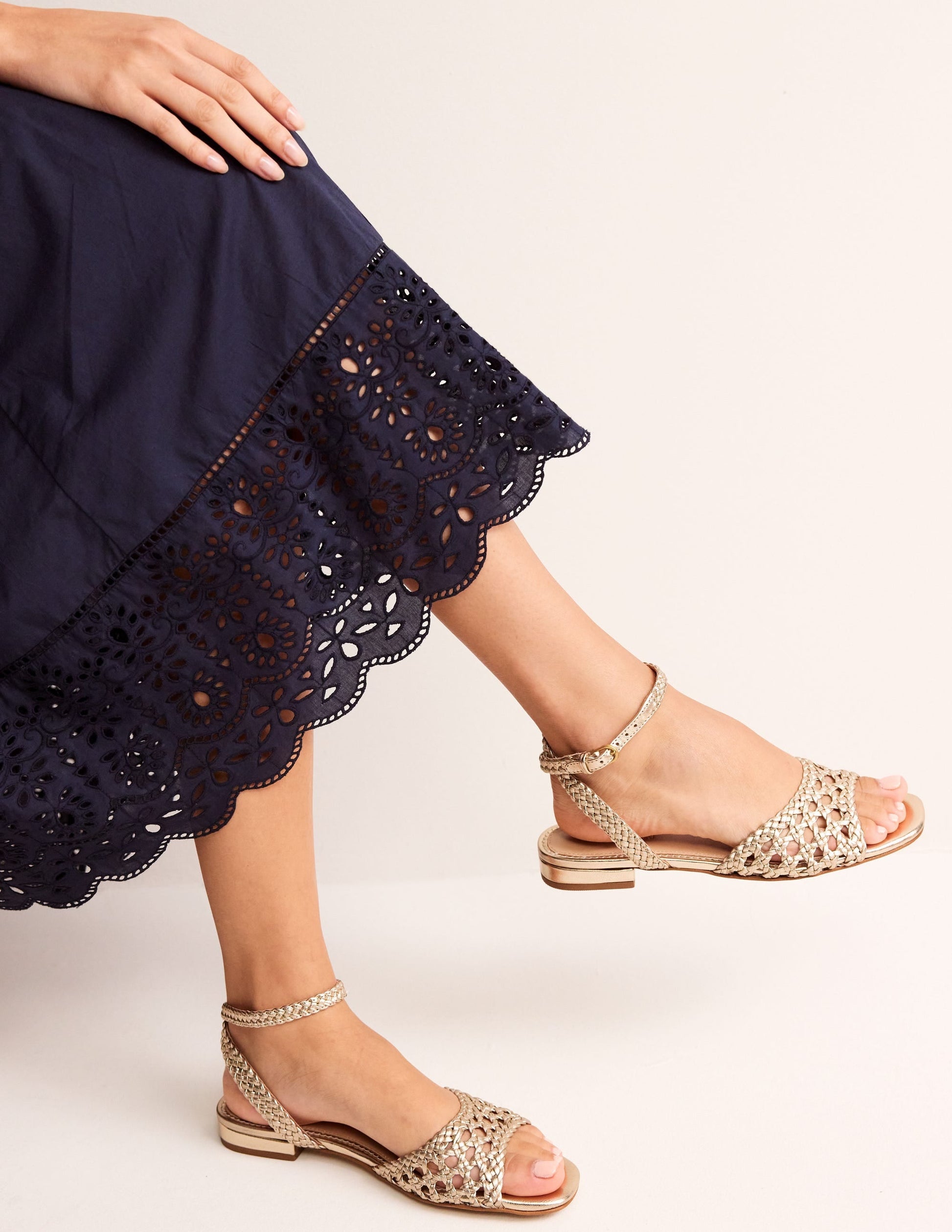 Woven Flat Sandals-Gold-1