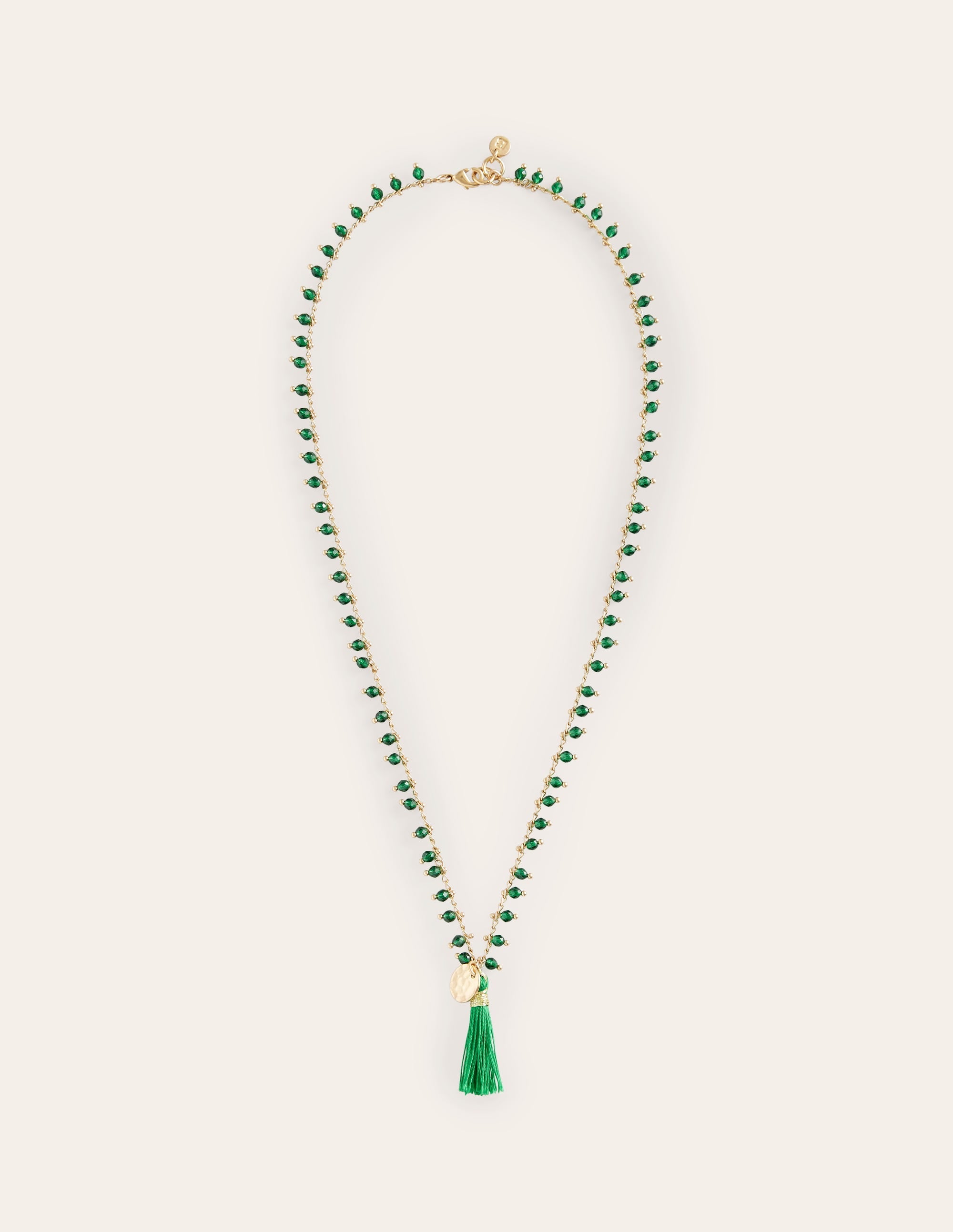 Beaded Tassel Necklace-Green - Image 2
