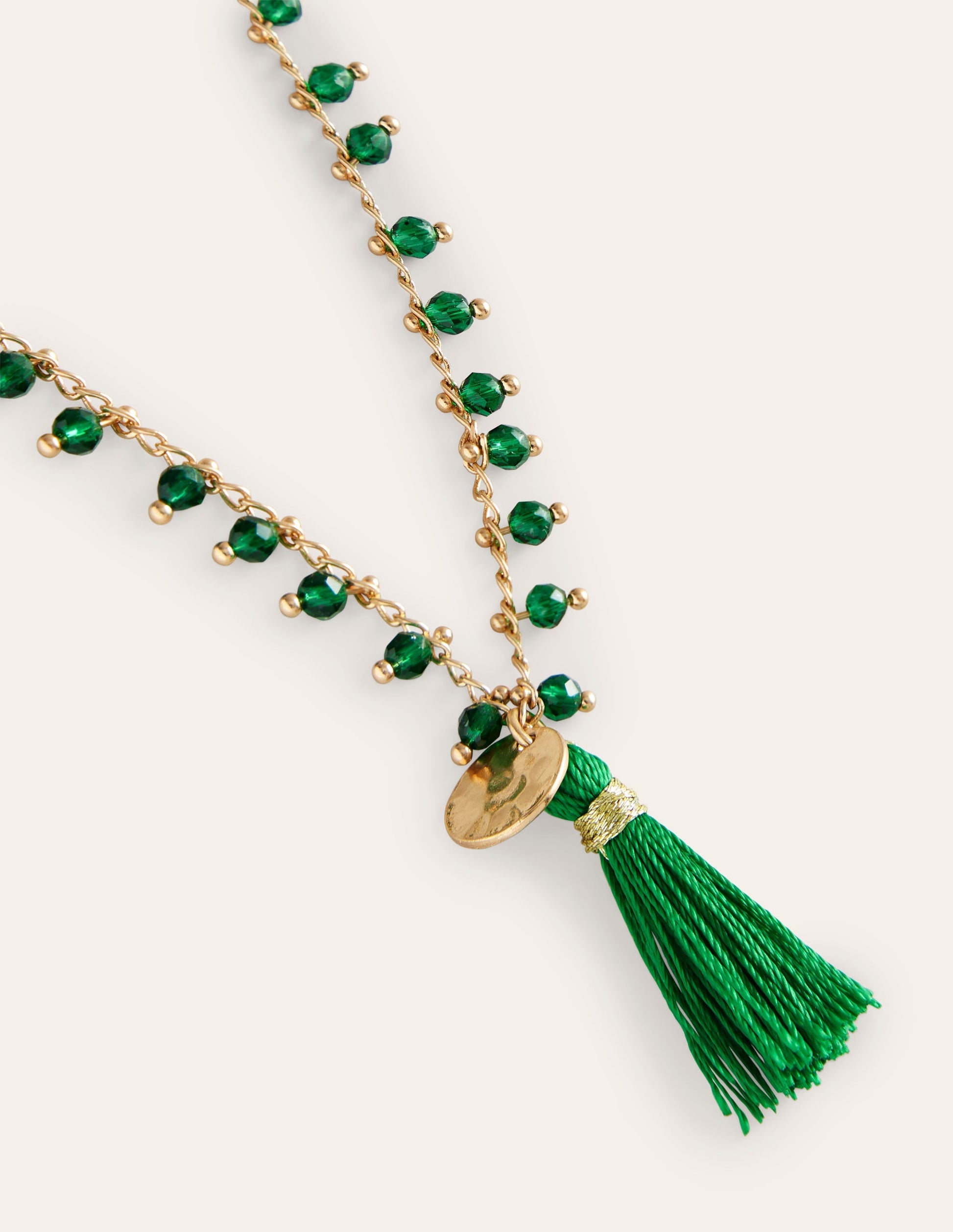 Beaded Tassel Necklace-Green-3