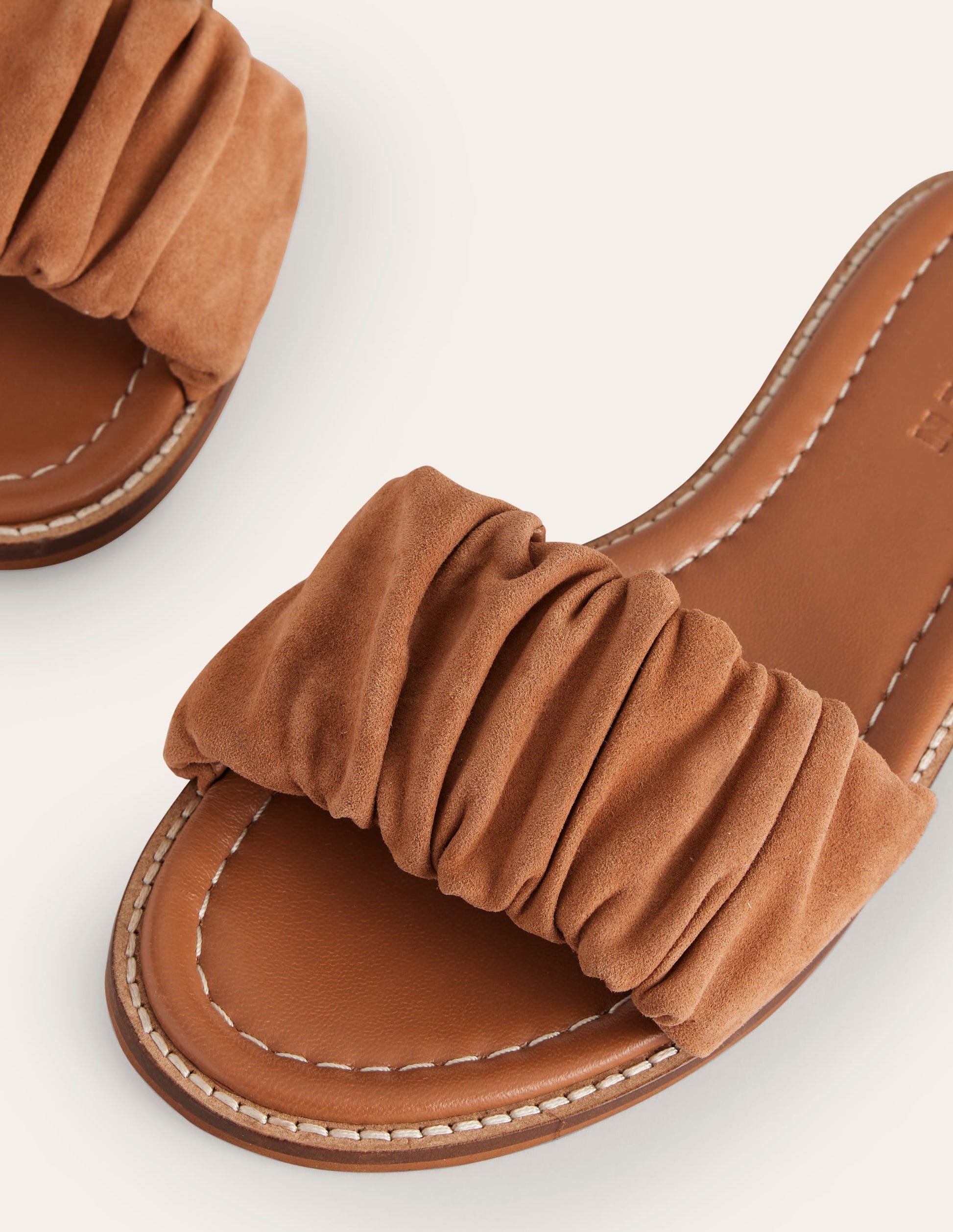 Ruched Flat Sandals-Tan-4