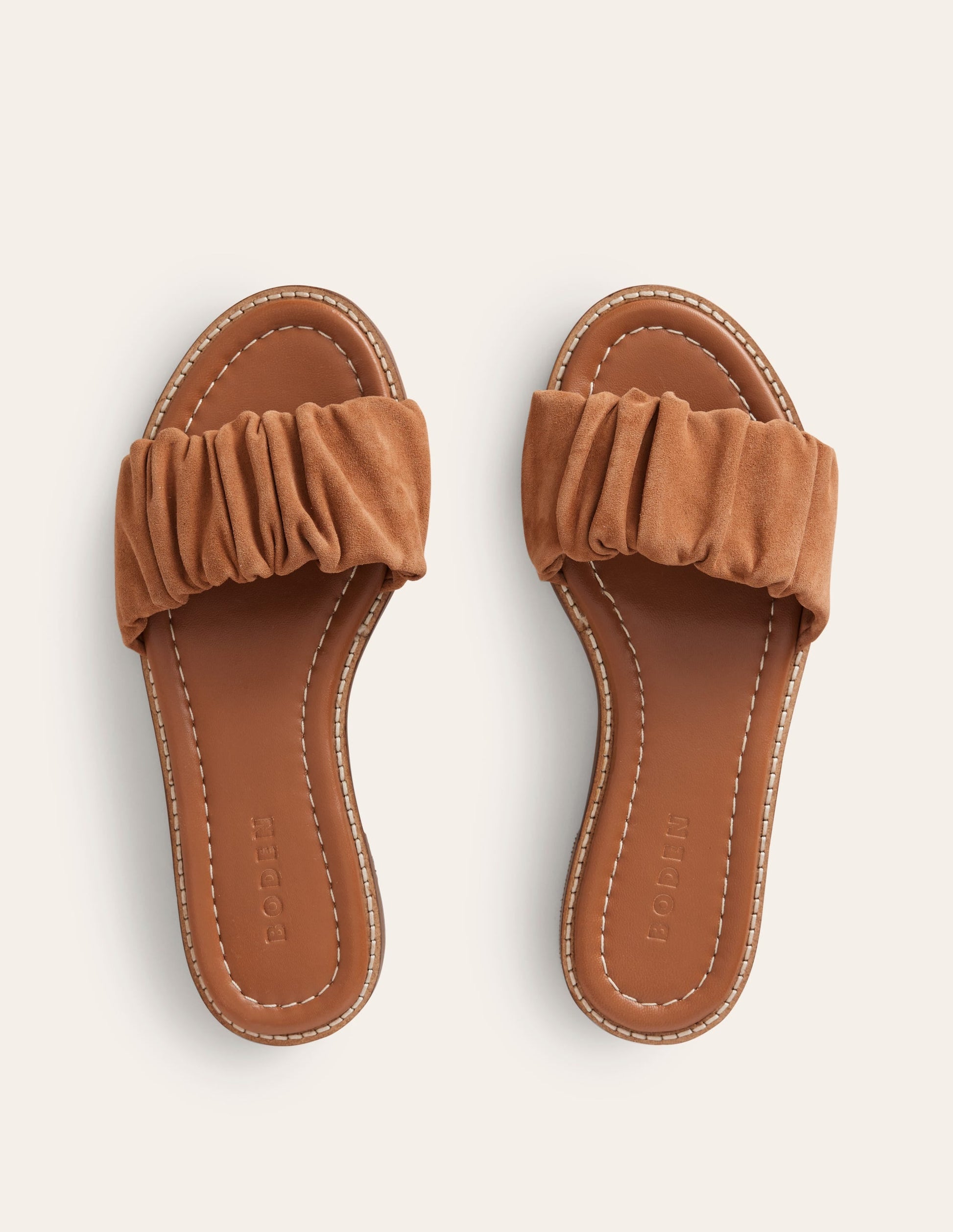 Ruched Flat Sandals-Tan-5