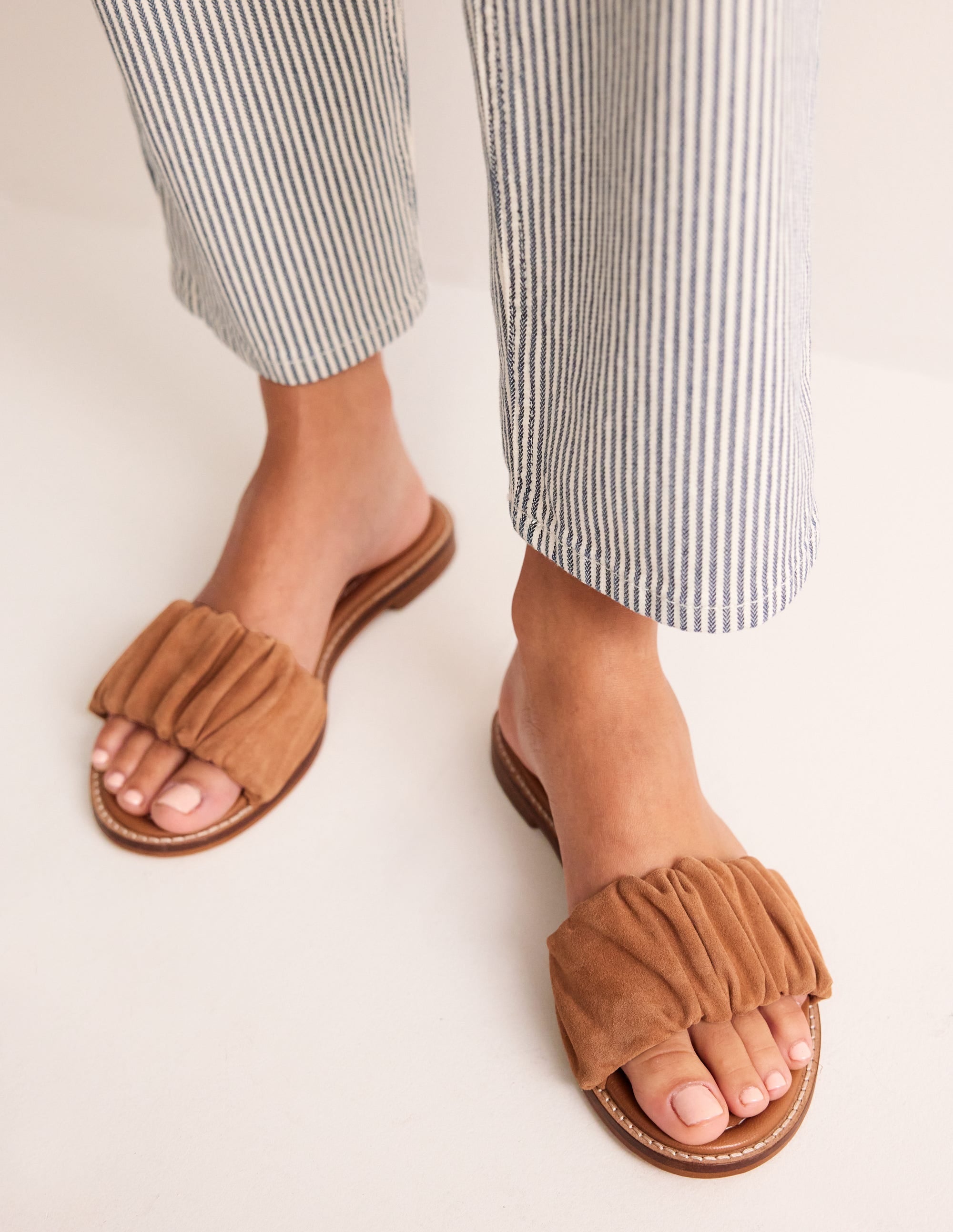 Ruched Flat Sandals-Tan - Image 1