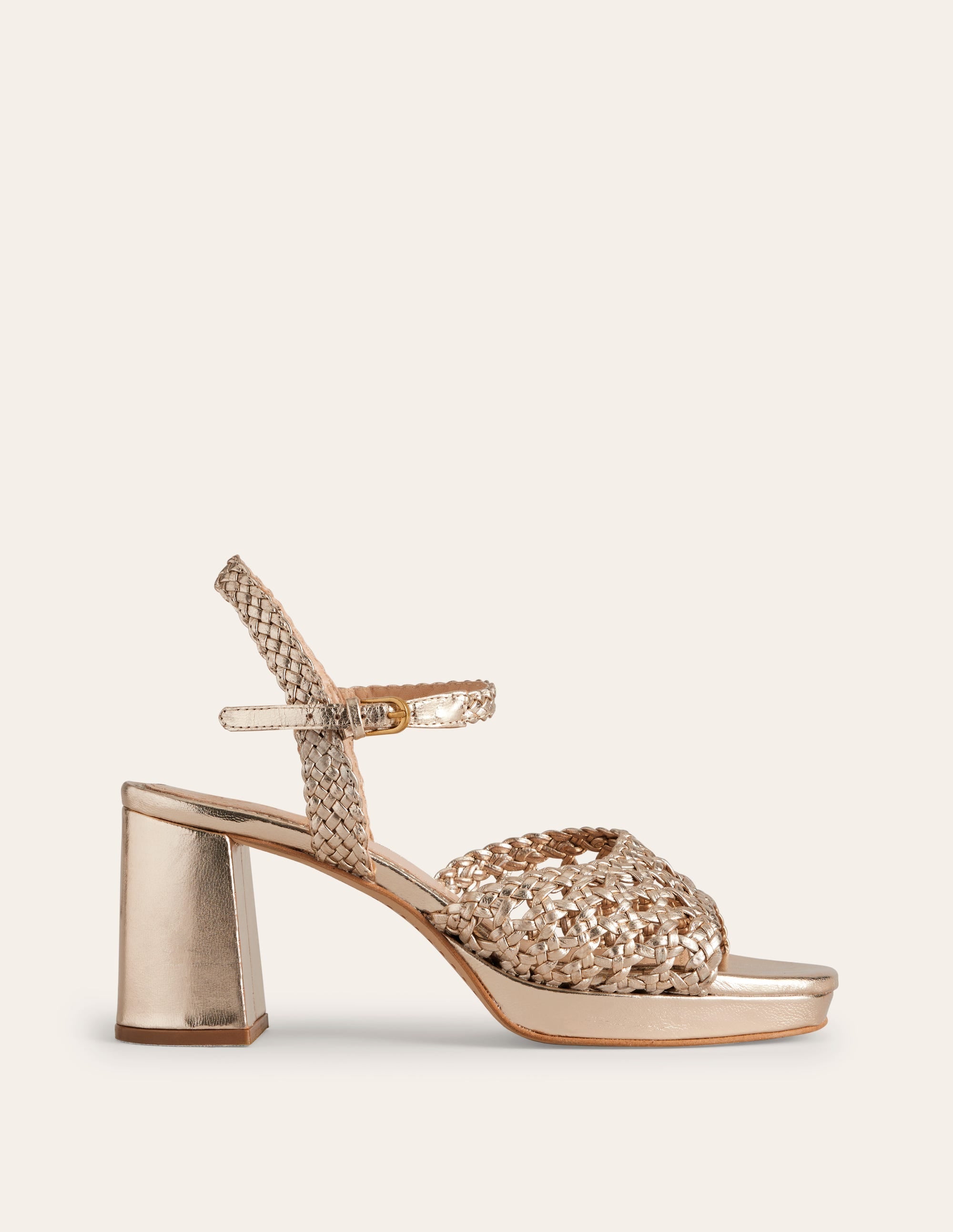 Woven Platform Sandals-Gold Metallic Leather - Image 2