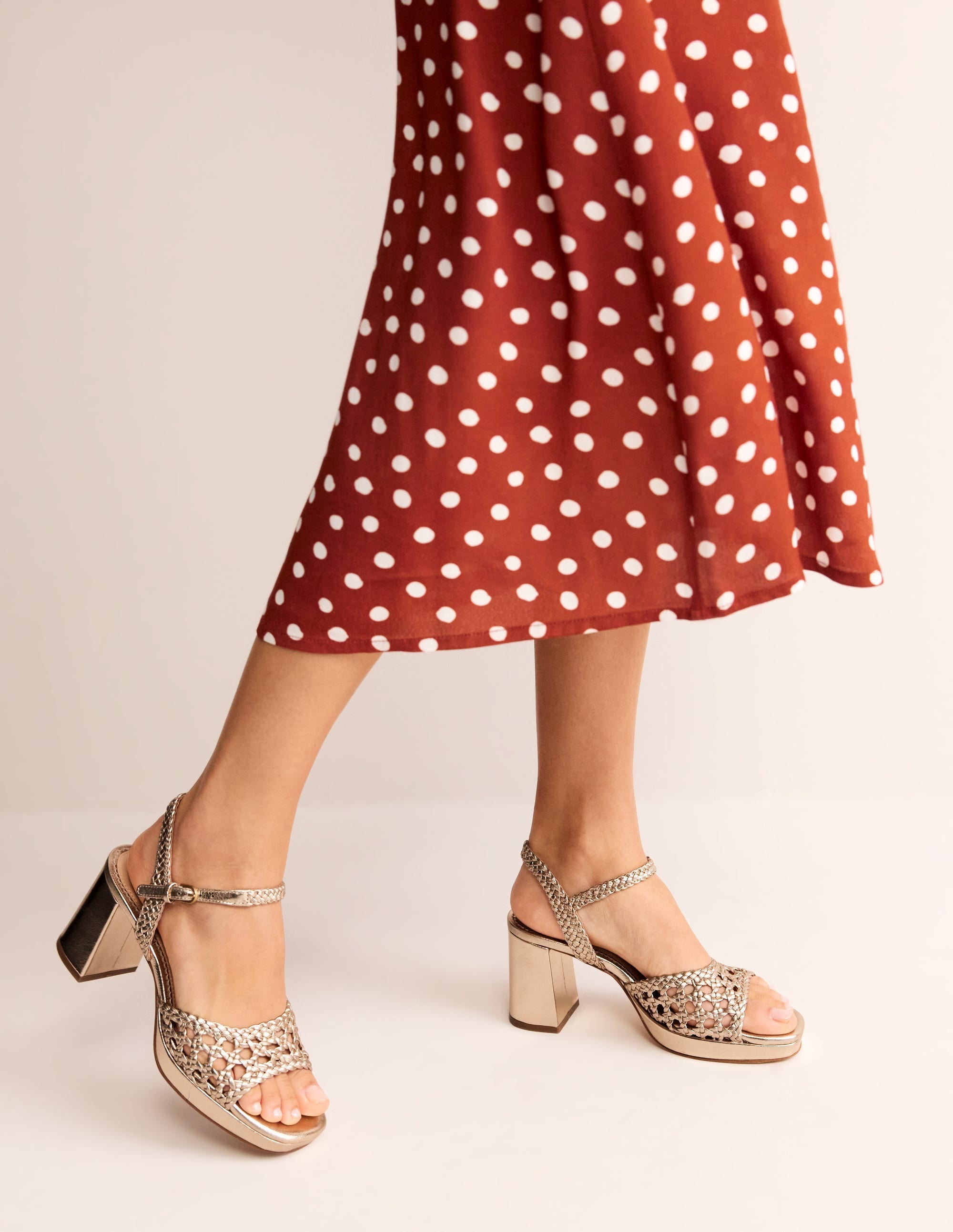 Woven Platform Sandals-Gold Metallic Leather - Image 1