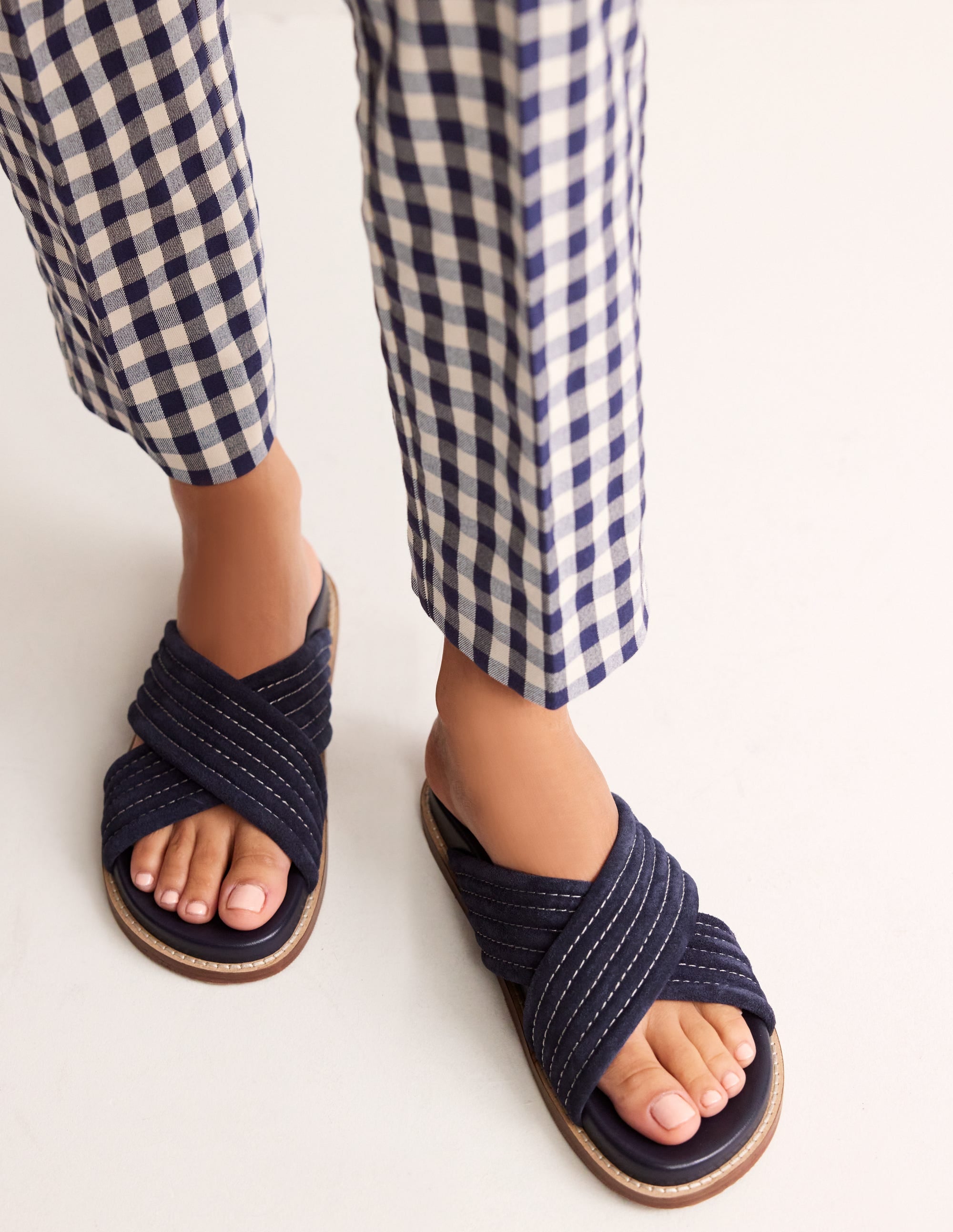 Cross Strap Sliders-Navy - Image 1