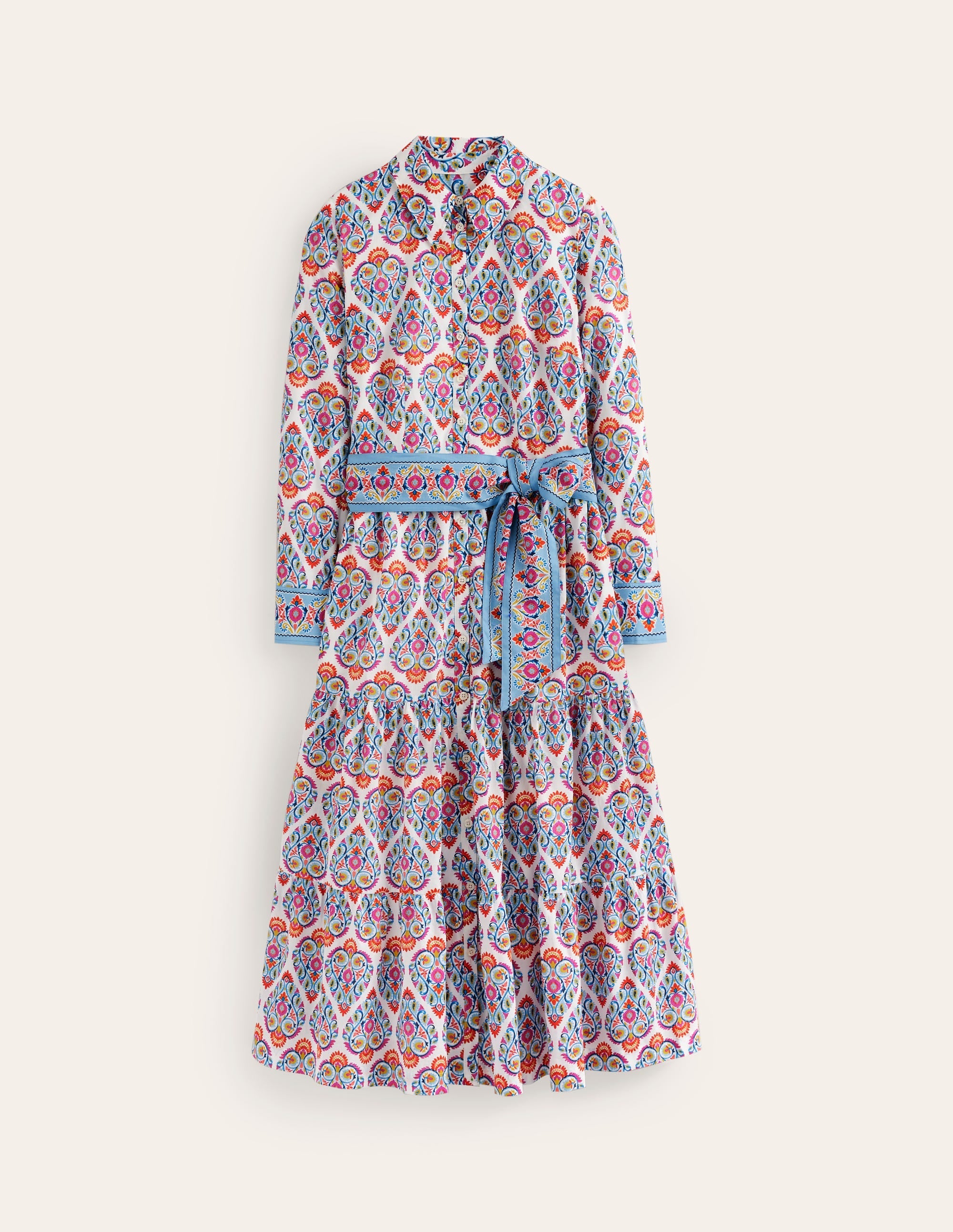 Flo Cotton Midi Shirt Dress-Air Blue, Flora Stamp - Image 8