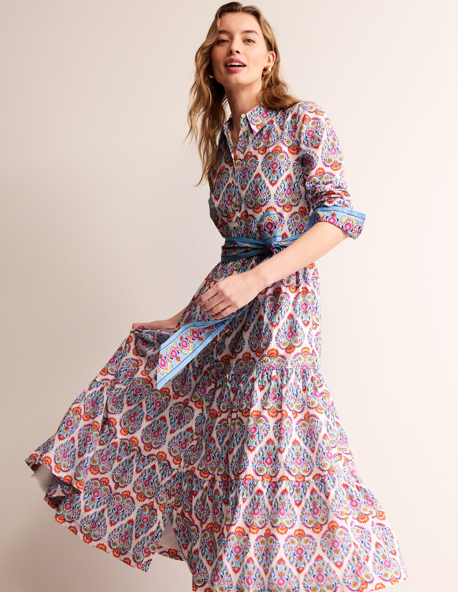 Flo Cotton Midi Shirt Dress-Air Blue, Flora Stamp-1