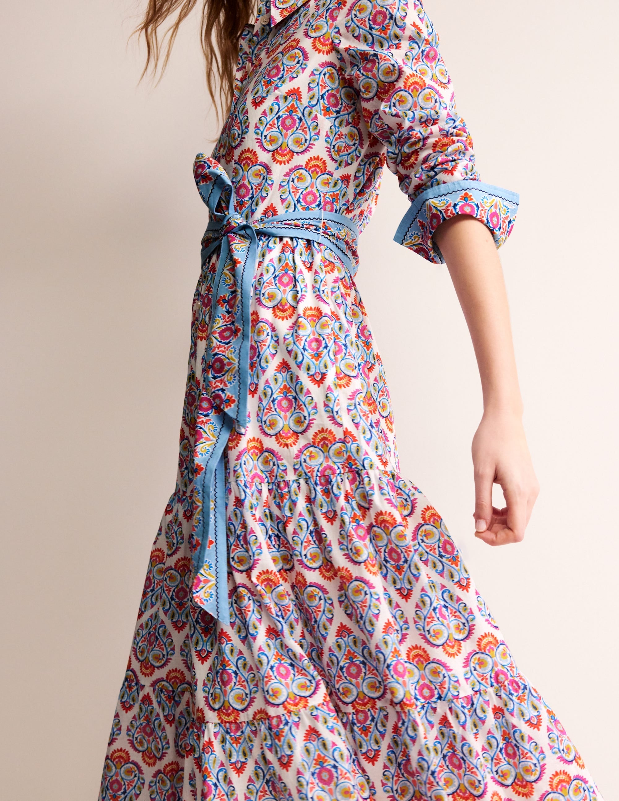 Flo Cotton Midi Shirt Dress-Air Blue, Flora Stamp - Image 2
