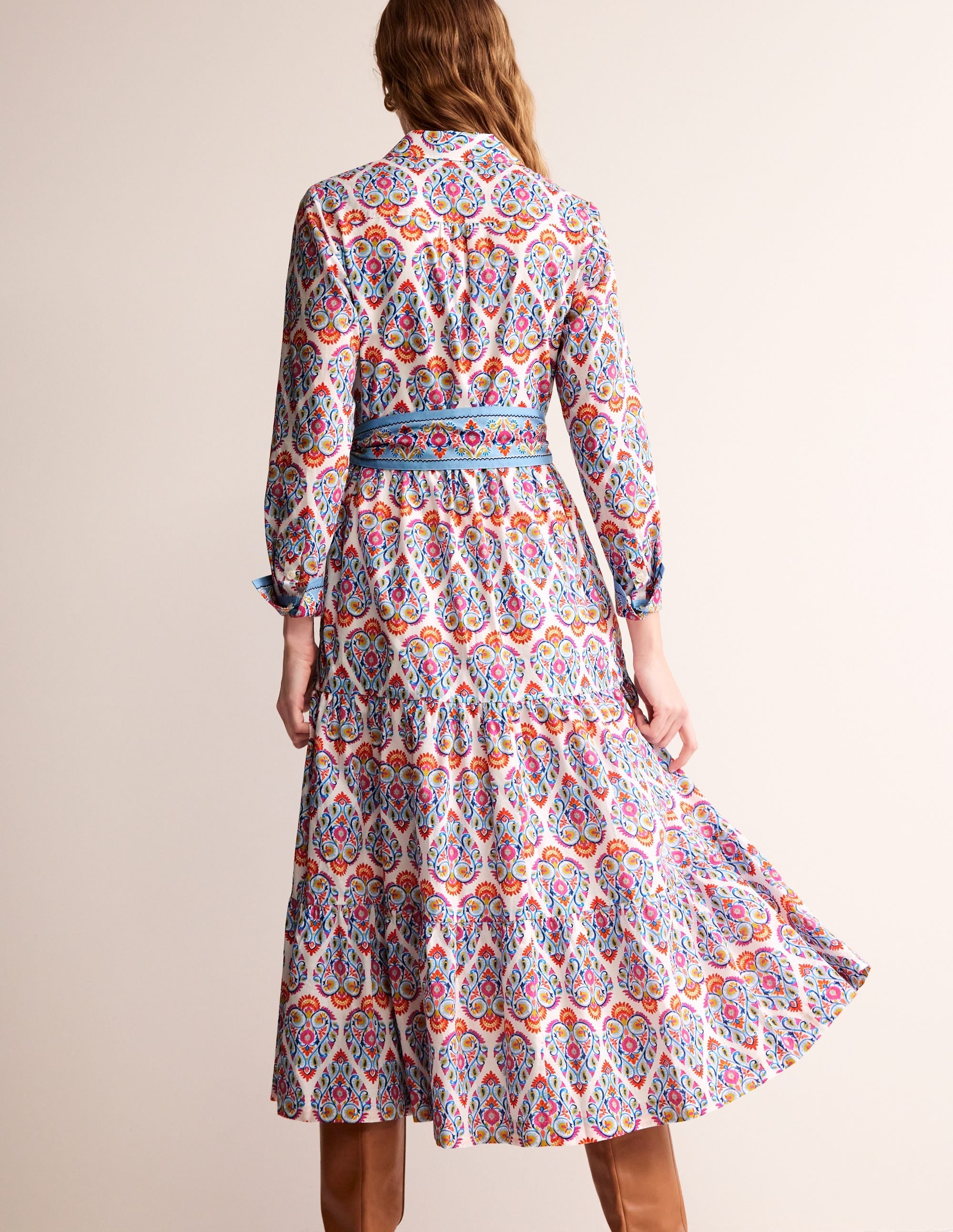 Flo Cotton Midi Shirt Dress-Air Blue, Flora Stamp - Image 3