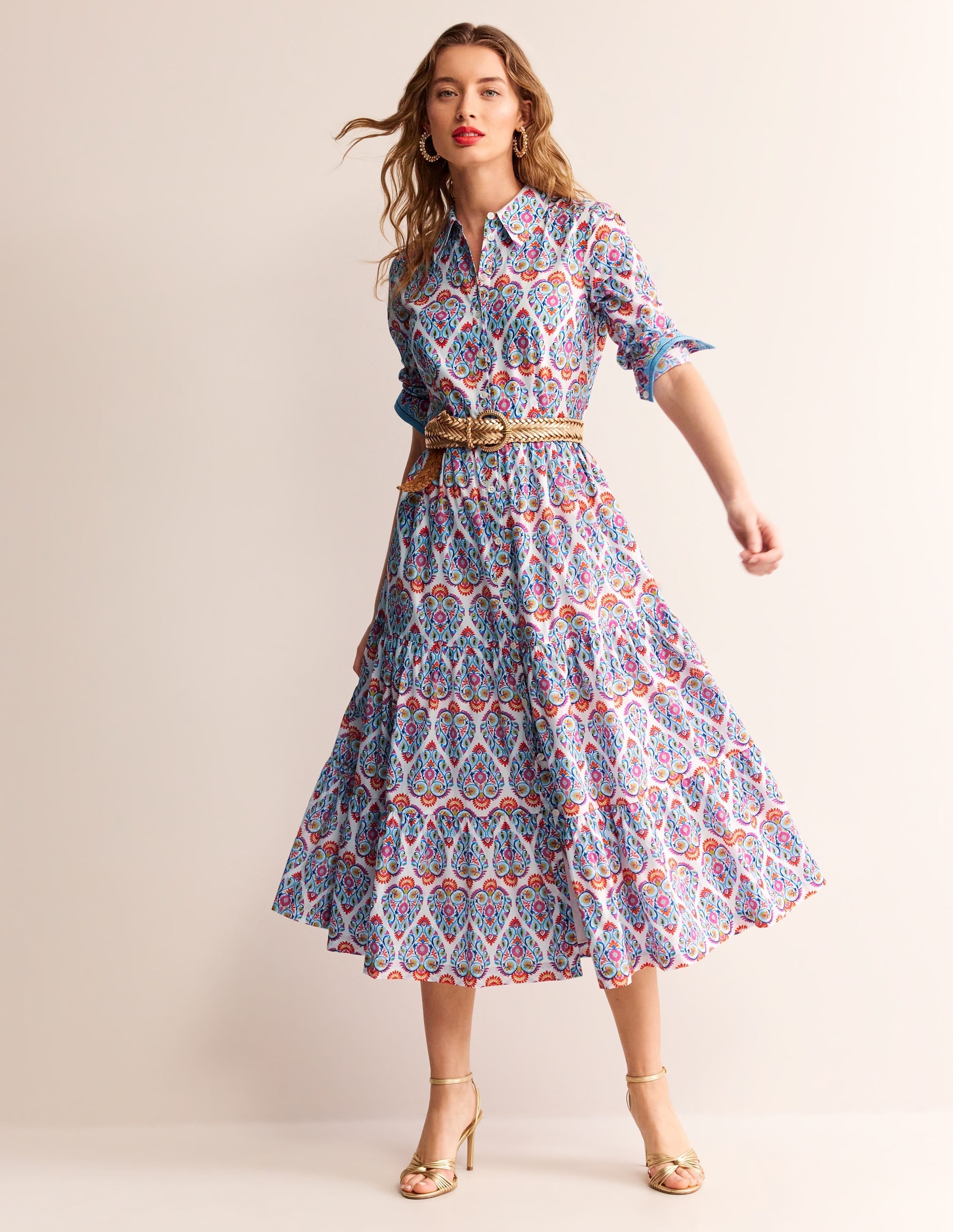 Flo Cotton Midi Shirt Dress-Air Blue, Flora Stamp - Image 6