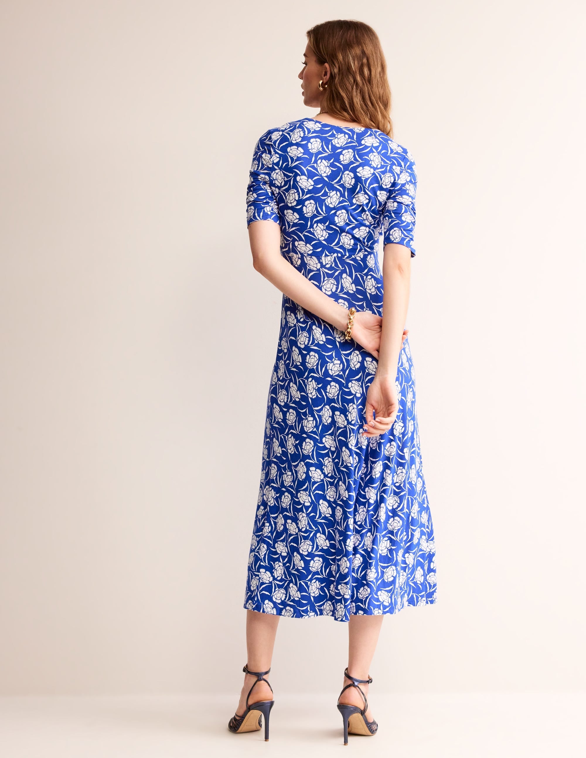 Rebecca Jersey Midi Tea Dress-Surf The Web, Peony Sprig - Image 4