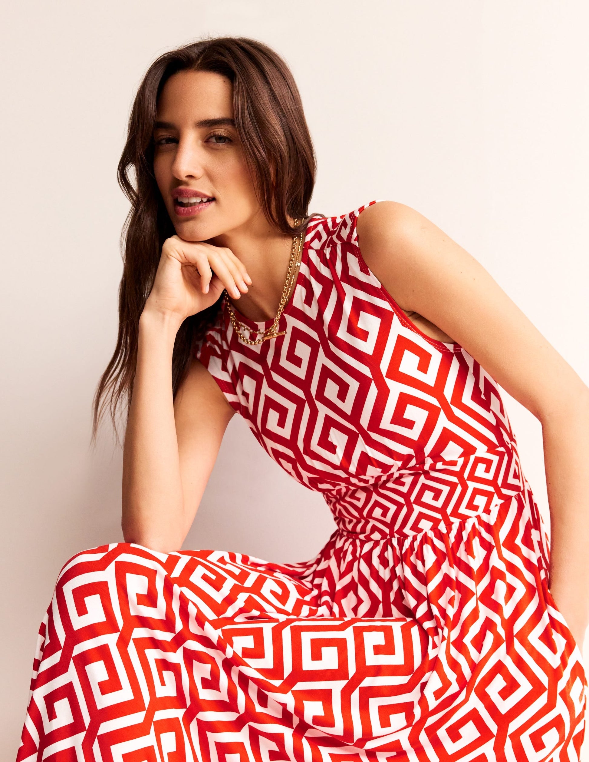Thea Sleeveless Midi Dress-Flame Scarlet, Maze-1