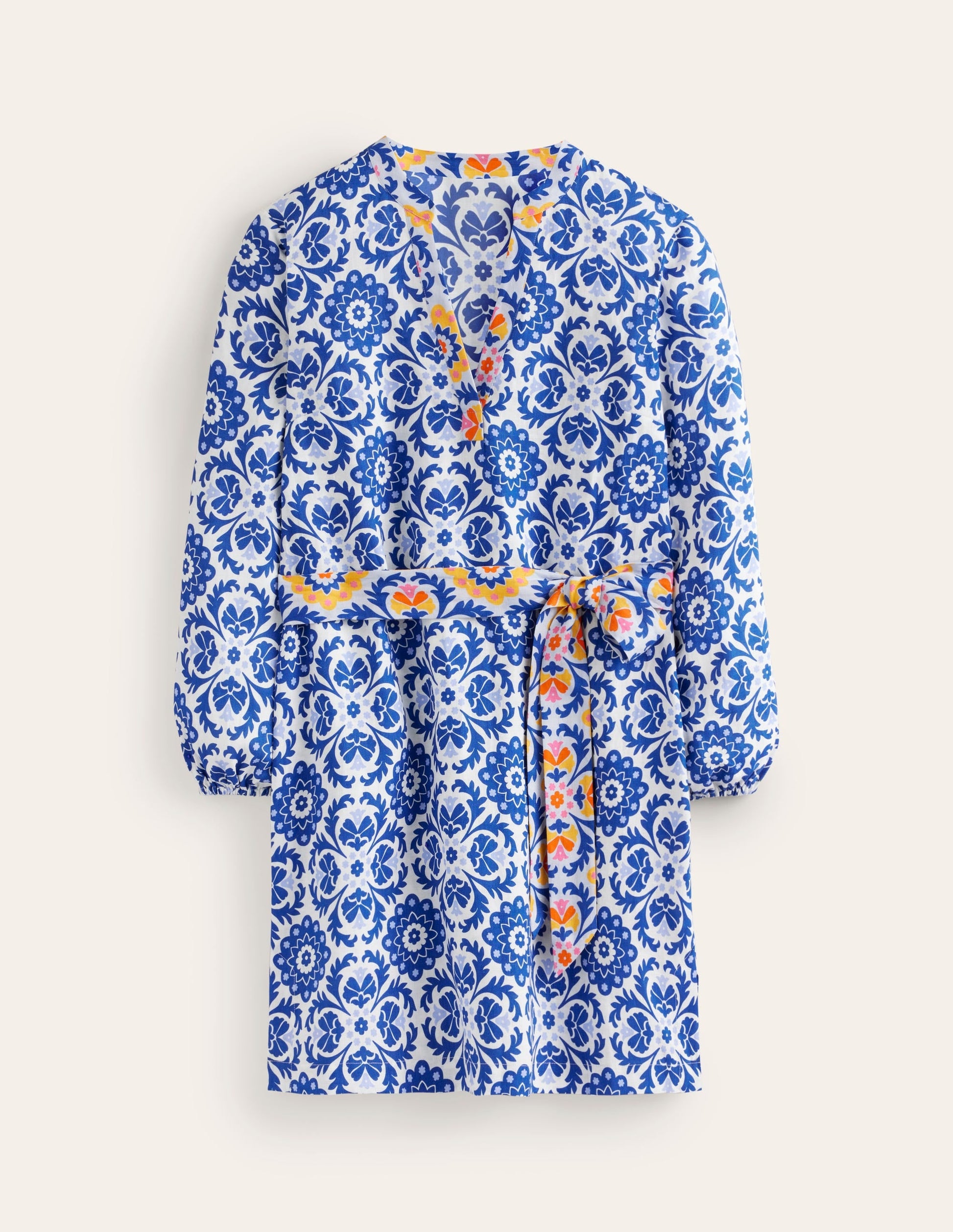Cleo Linen Tie Waist Dress-Surf The Web, Mosaic Bloom-5
