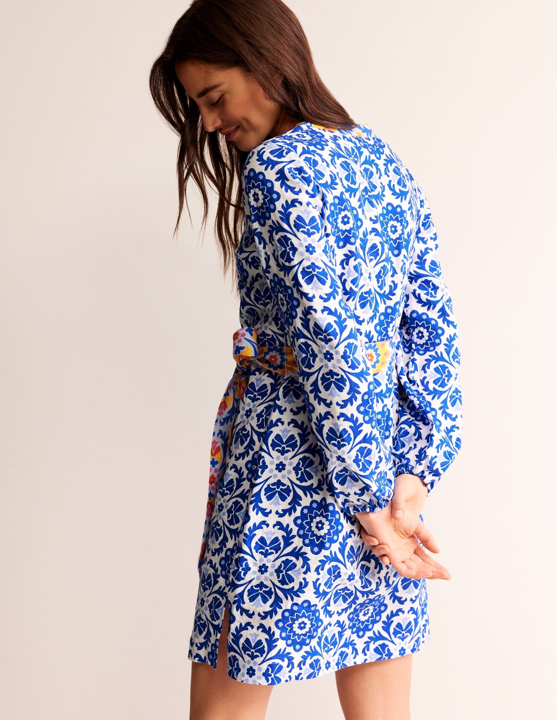 Cleo Linen Tie Waist Dress-Surf The Web, Mosaic Bloom-3