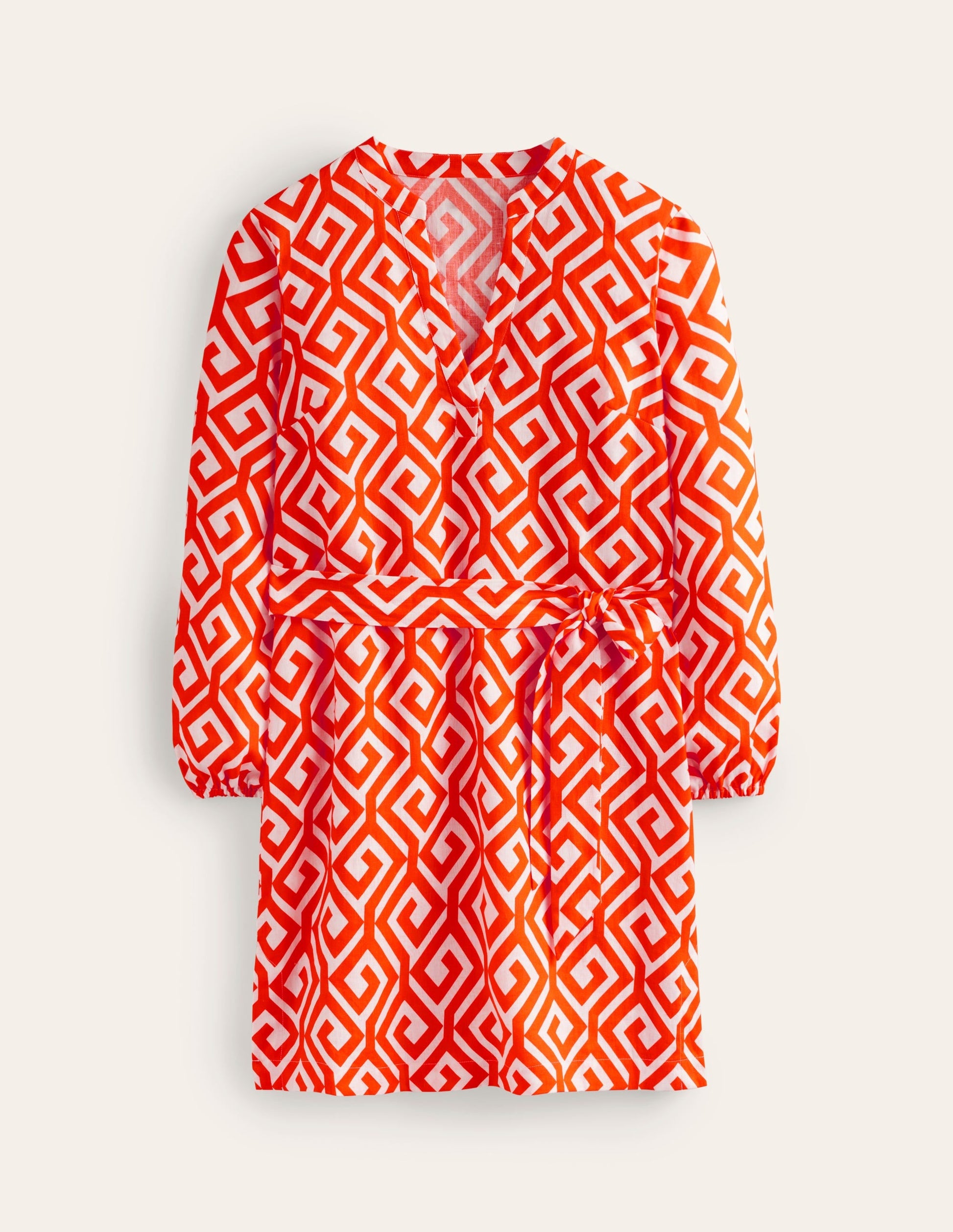 Cleo Linen Tie Waist Dress-Flame Scarlet, Maze-6