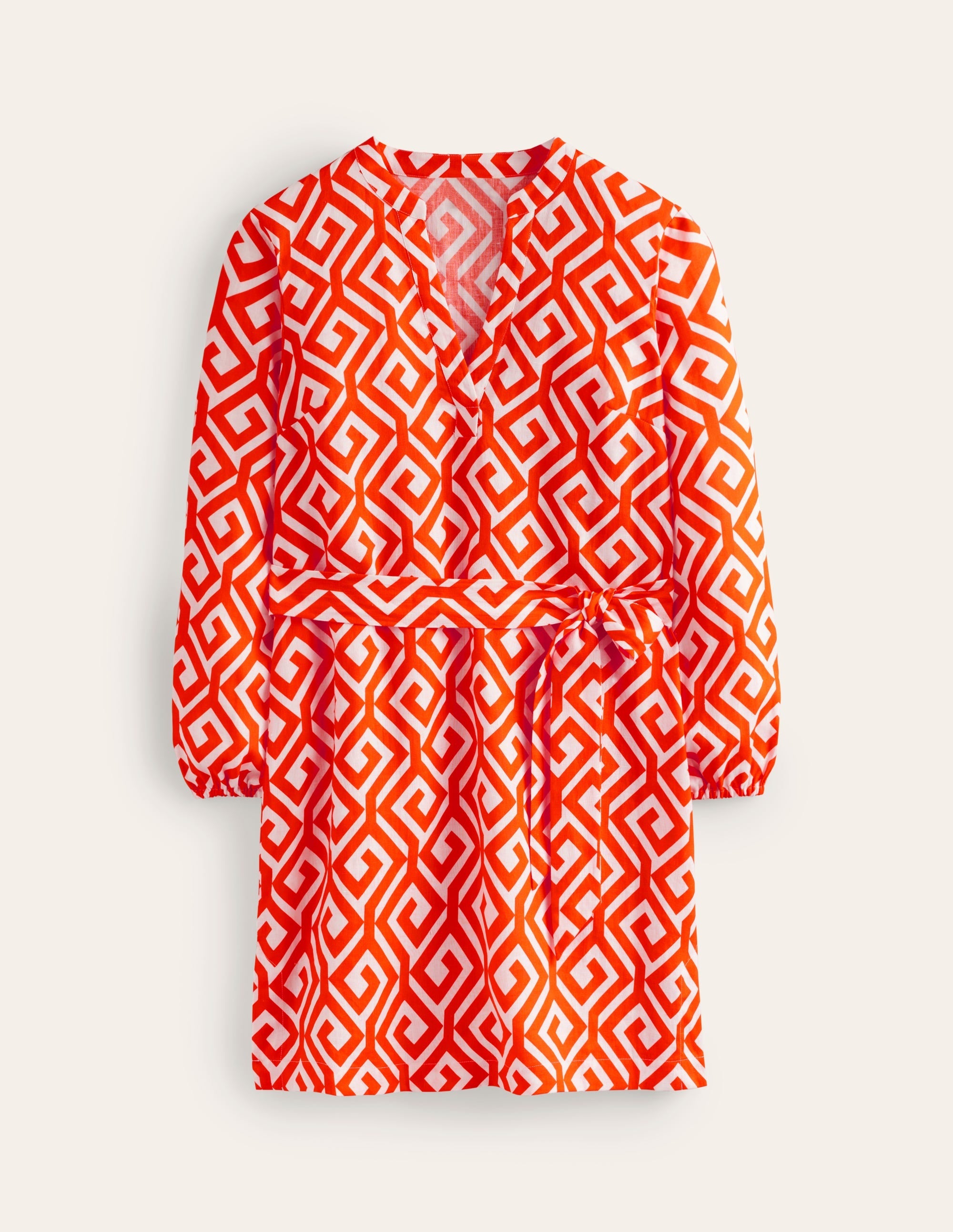 Cleo Linen Tie Waist Dress-Flame Scarlet, Maze - Image 6