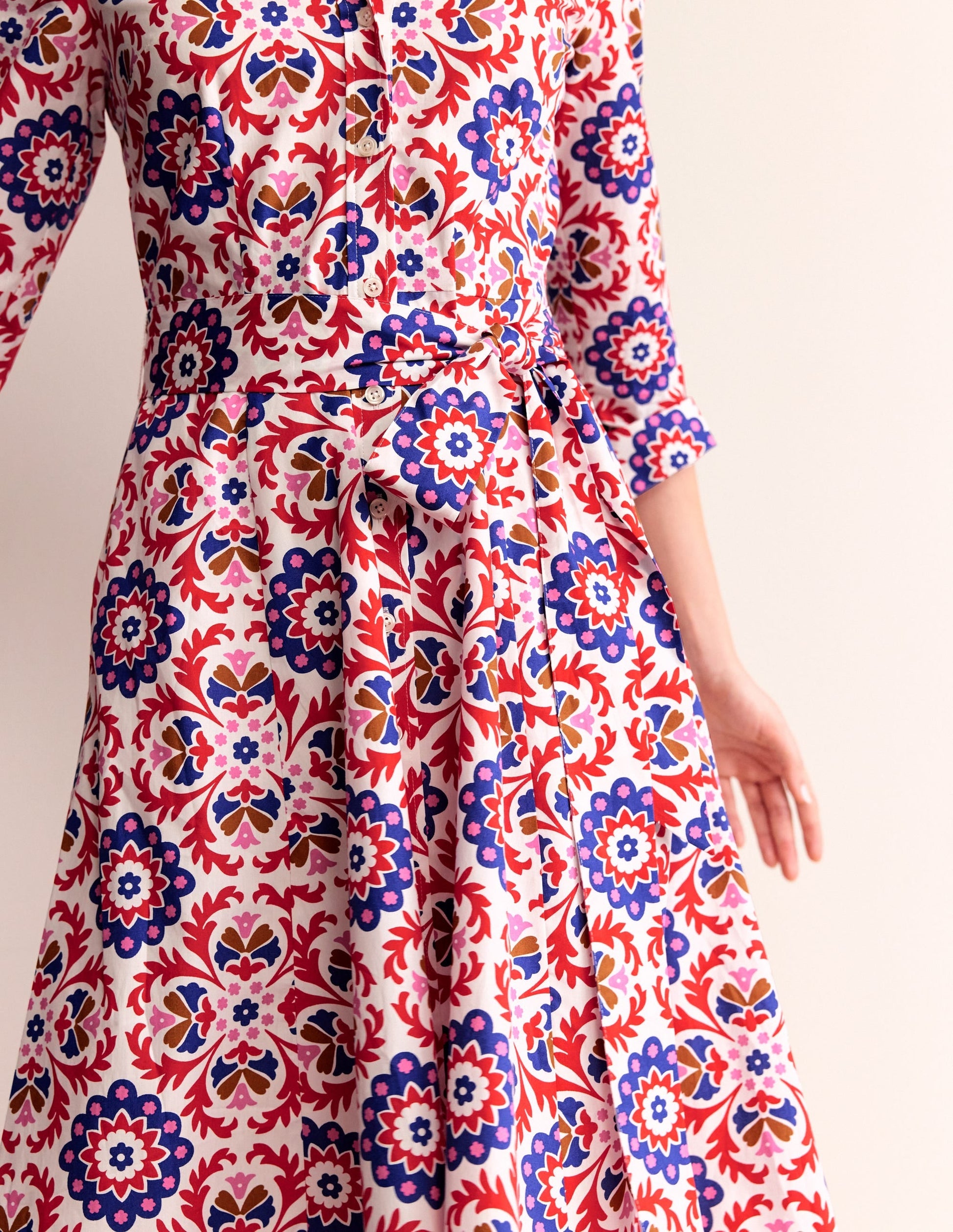 Amy Cotton Midi Shirt Dress-Rubicondo, Mosaic Bloom-2