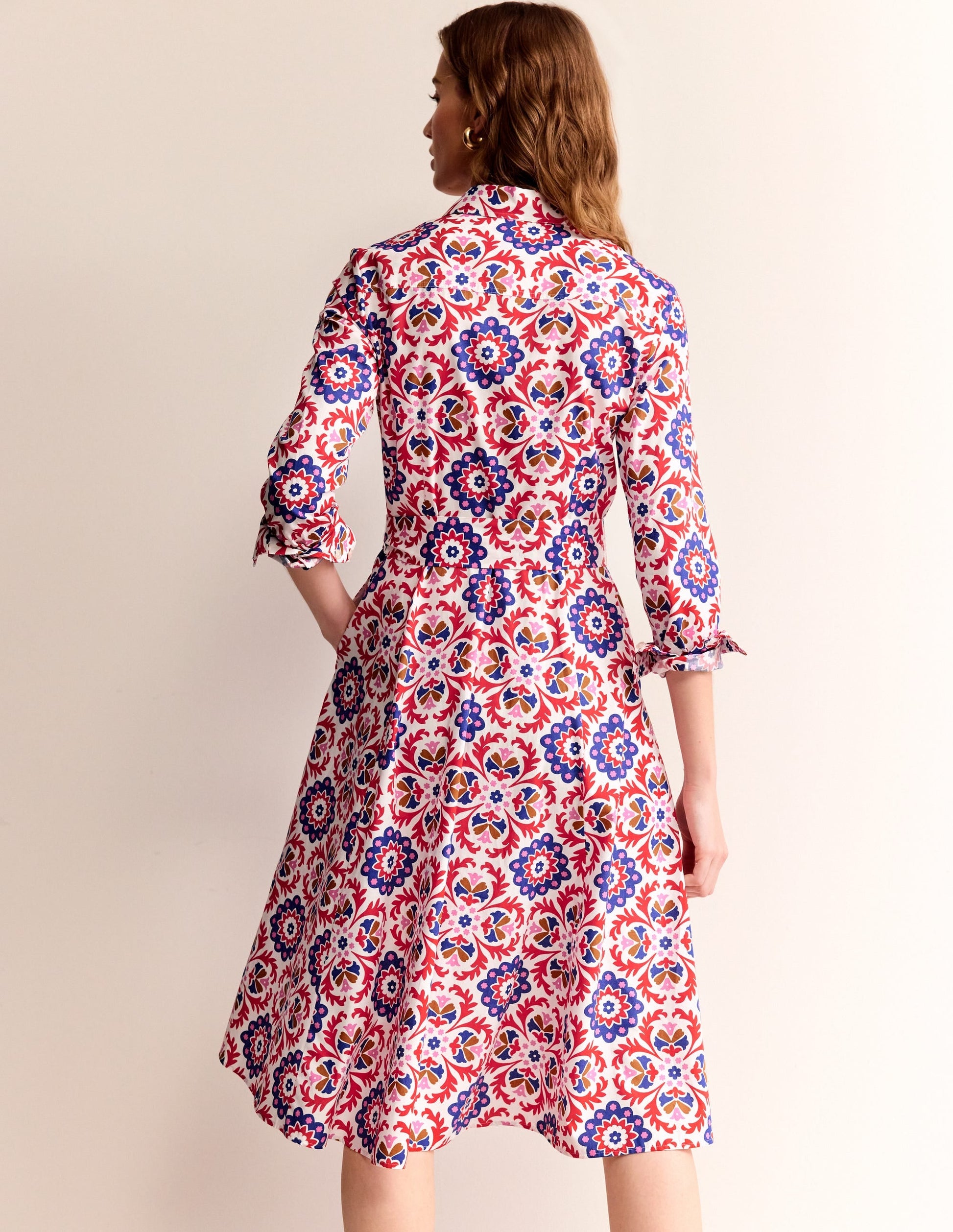 Amy Cotton Midi Shirt Dress-Rubicondo, Mosaic Bloom-3