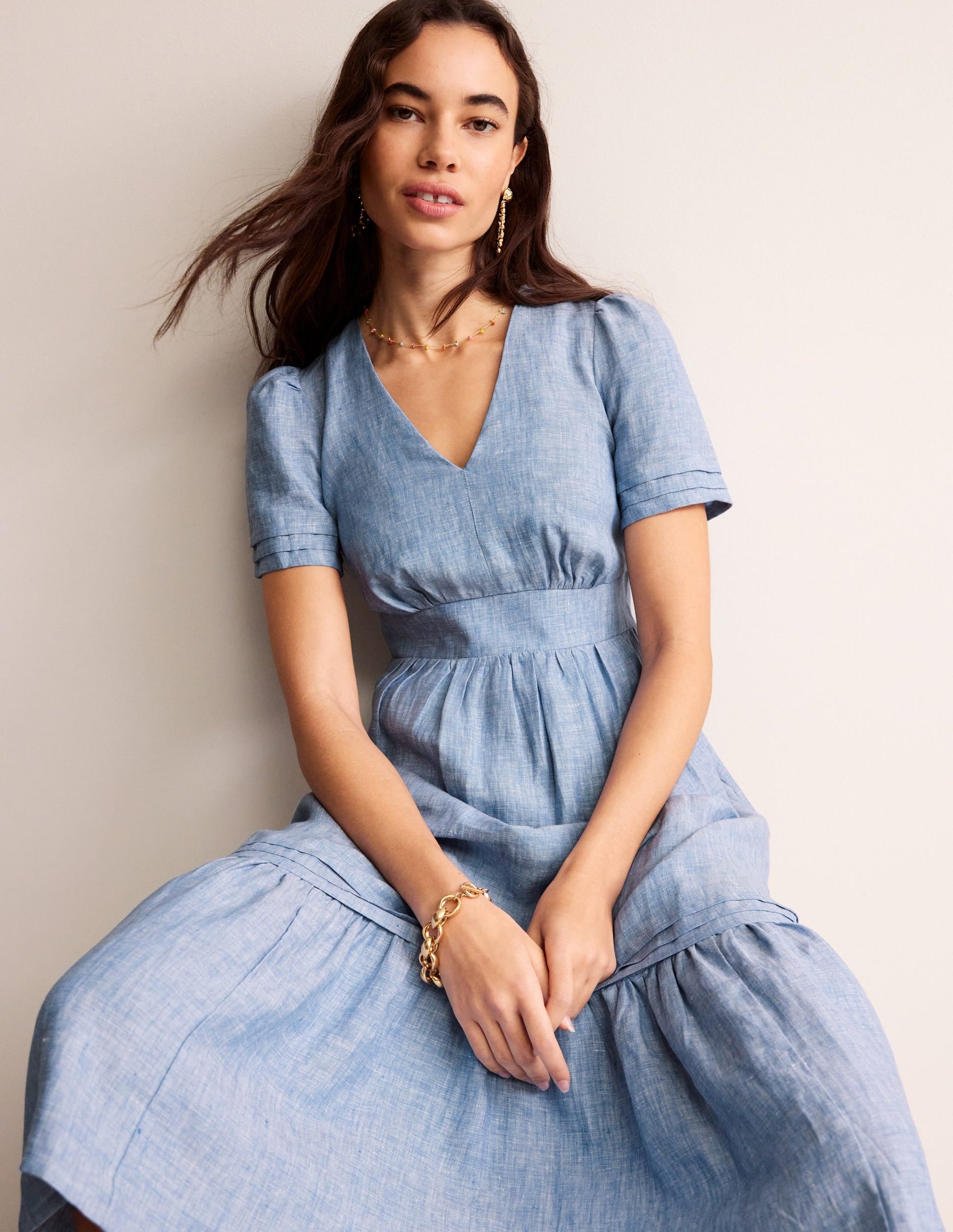 Eve Linen Midi Dress-Chambray-1