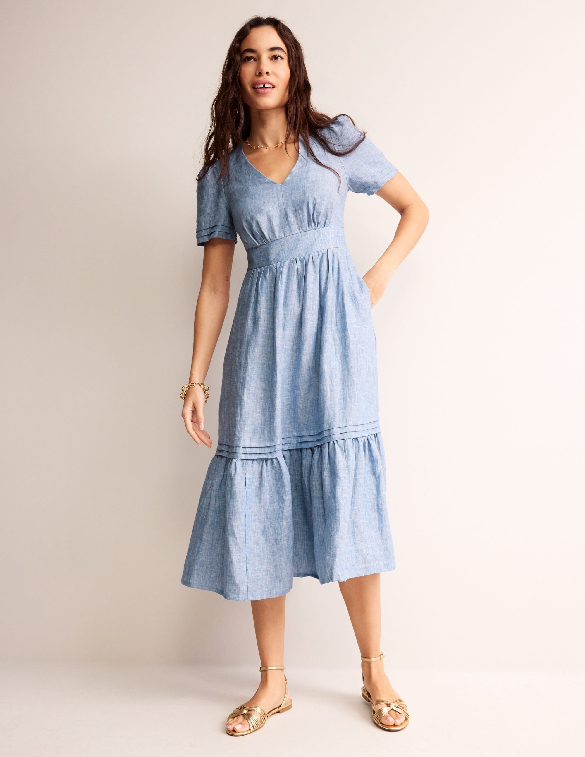 Eve Linen Midi Dress-Chambray - Image 2