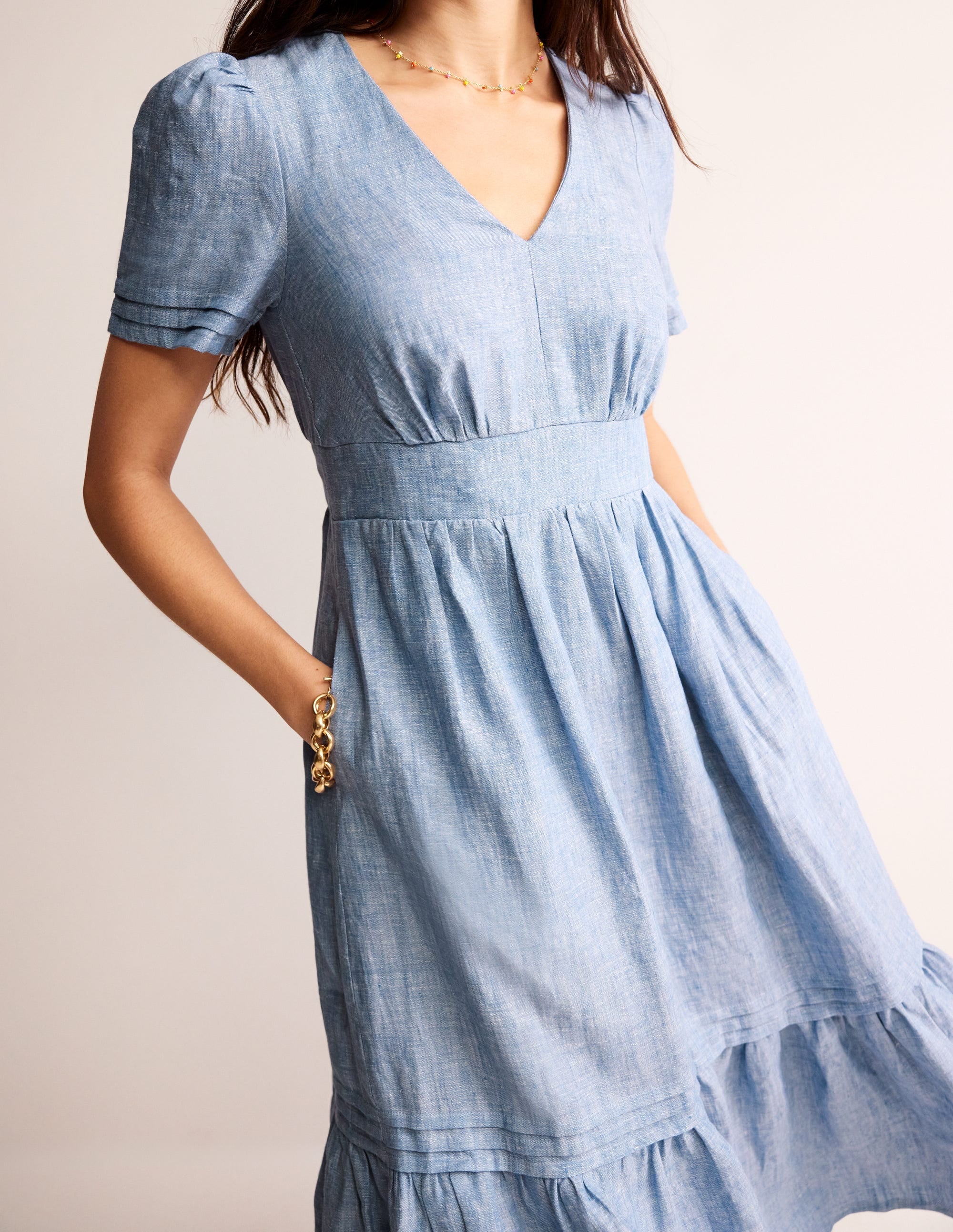 Eve Linen Midi Dress-Chambray - Image 3
