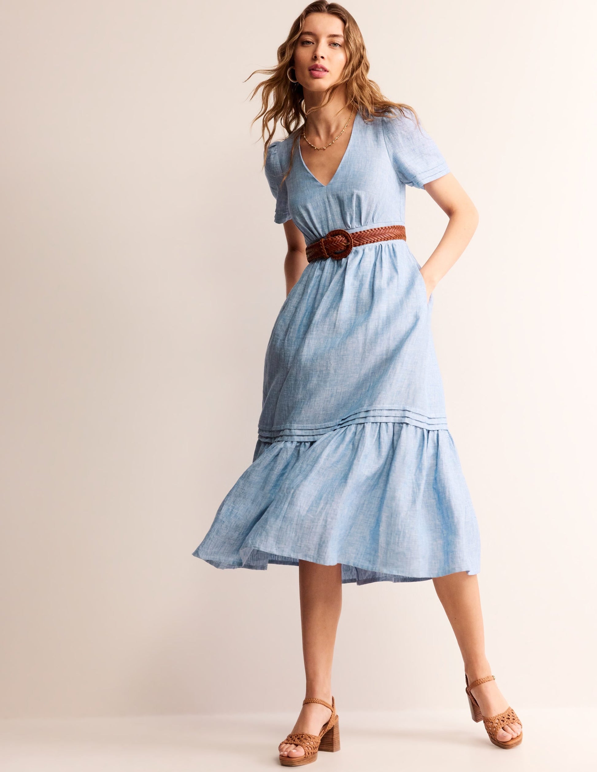 Eve Linen Midi Dress-Chambray-5