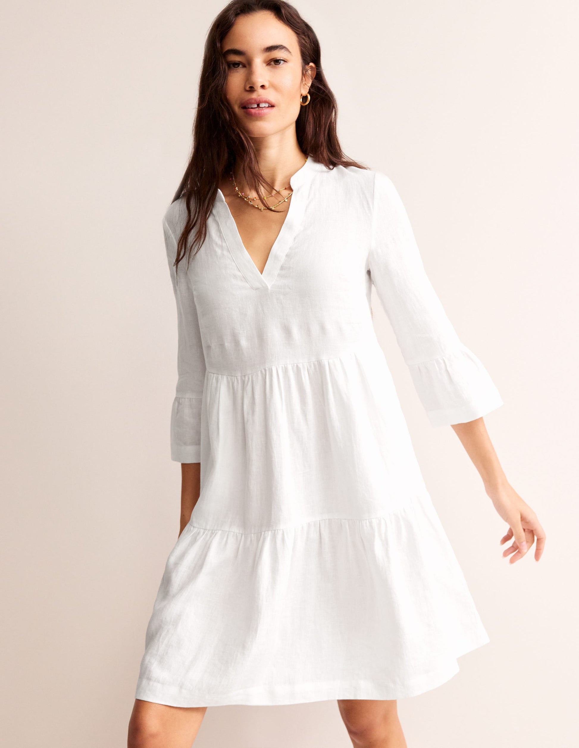 Sophia Linen Short Dress-White-1