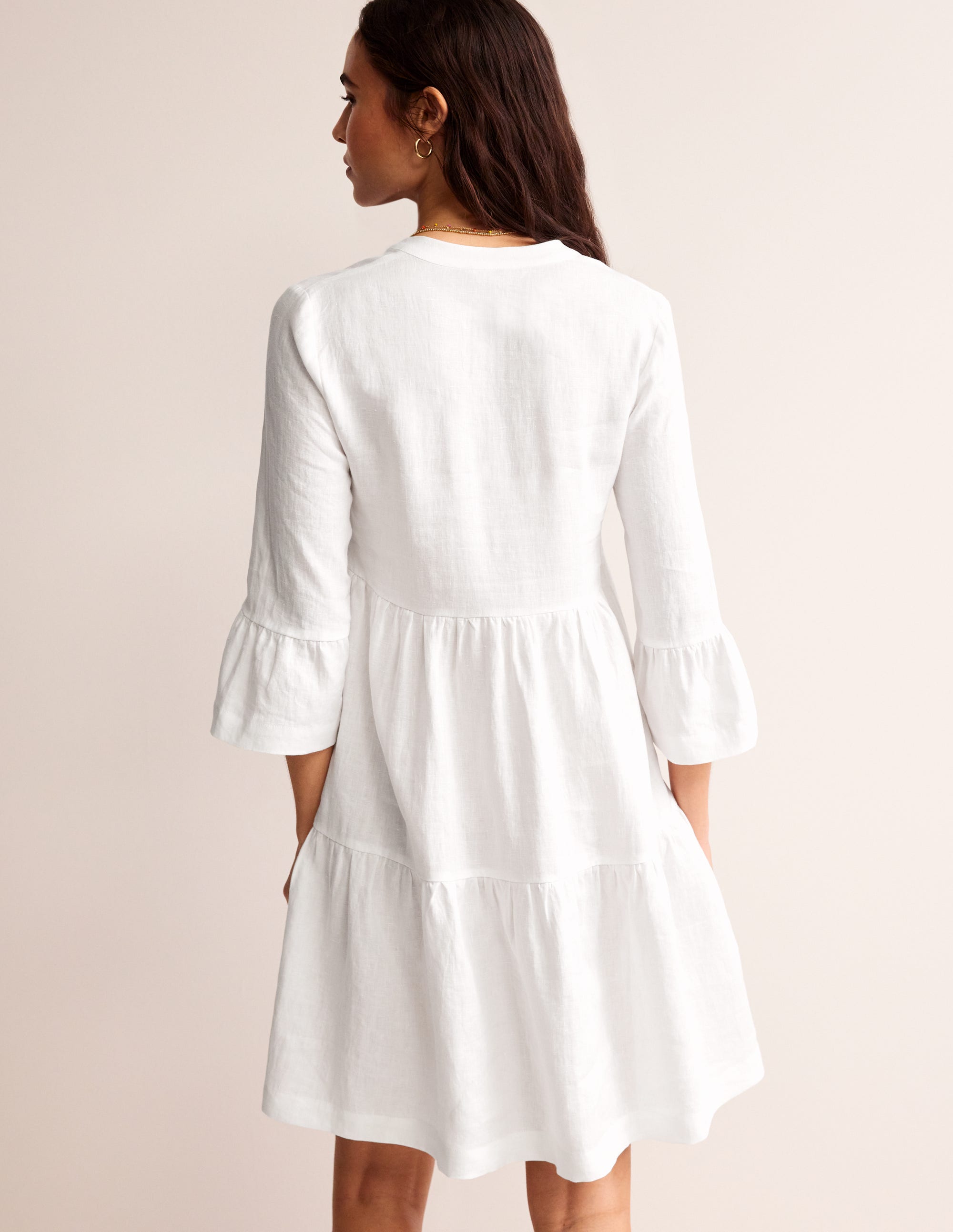 Sophia Linen Short Dress-White - Image 3