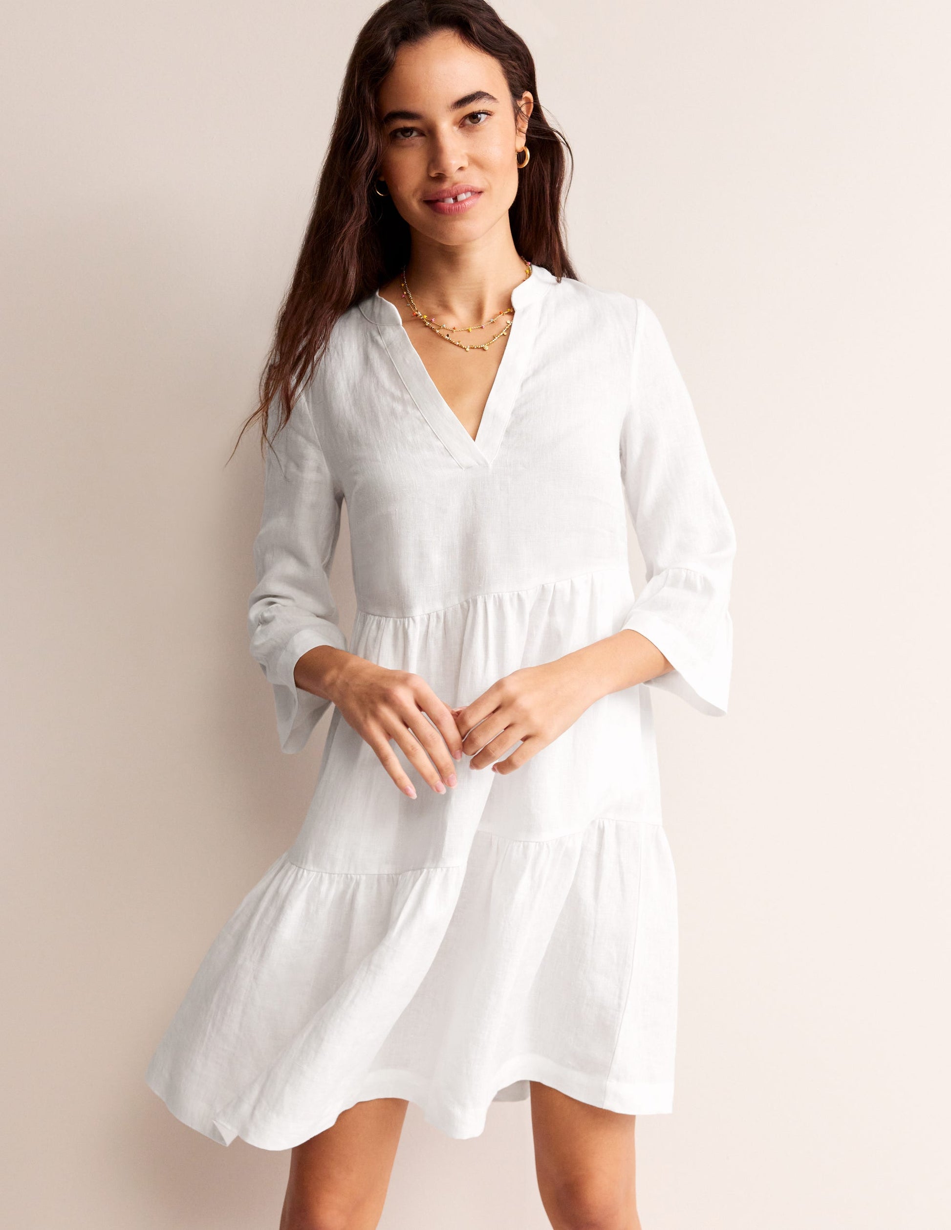 Sophia Linen Short Dress-White-4
