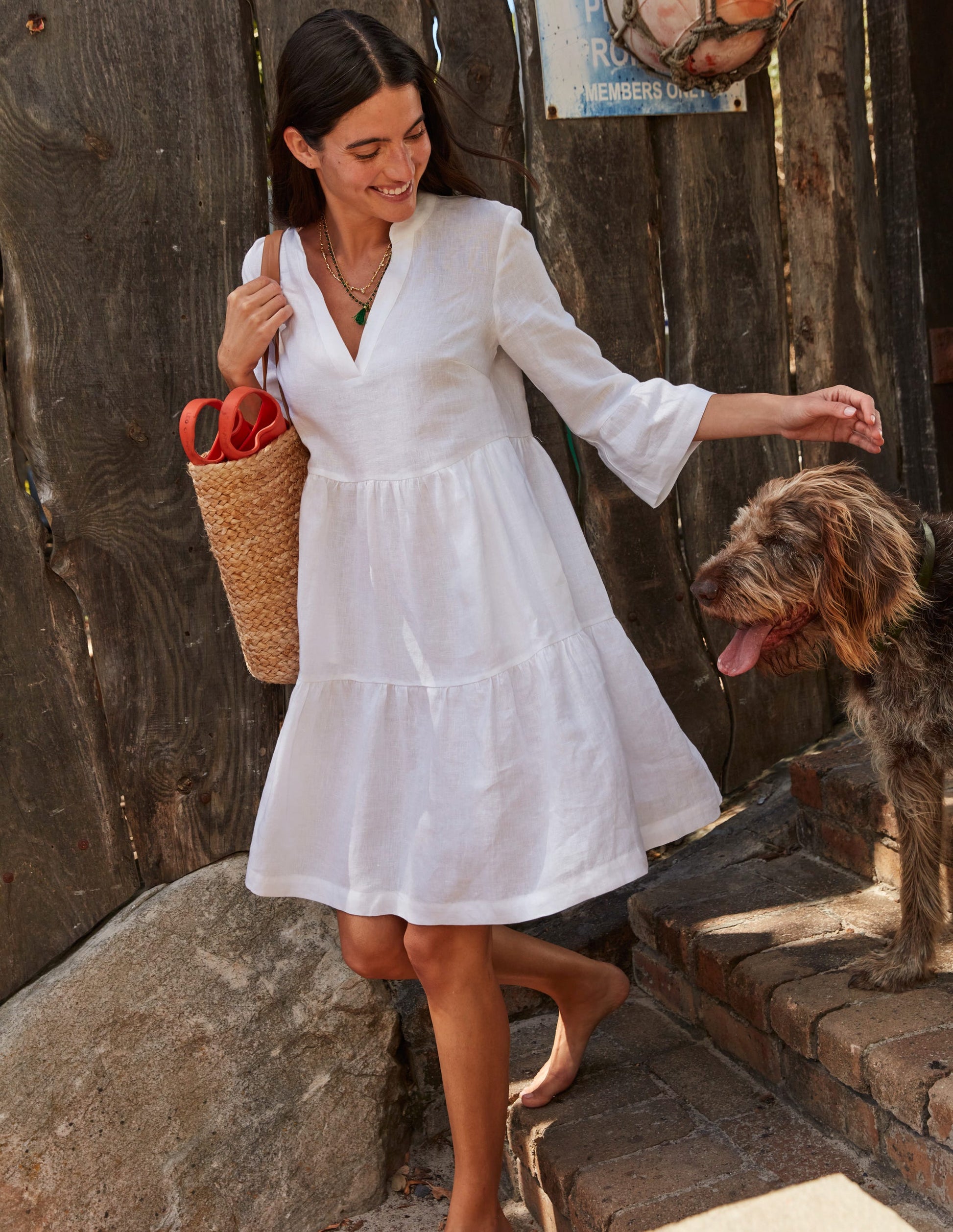 Sophia Linen Short Dress-White-5