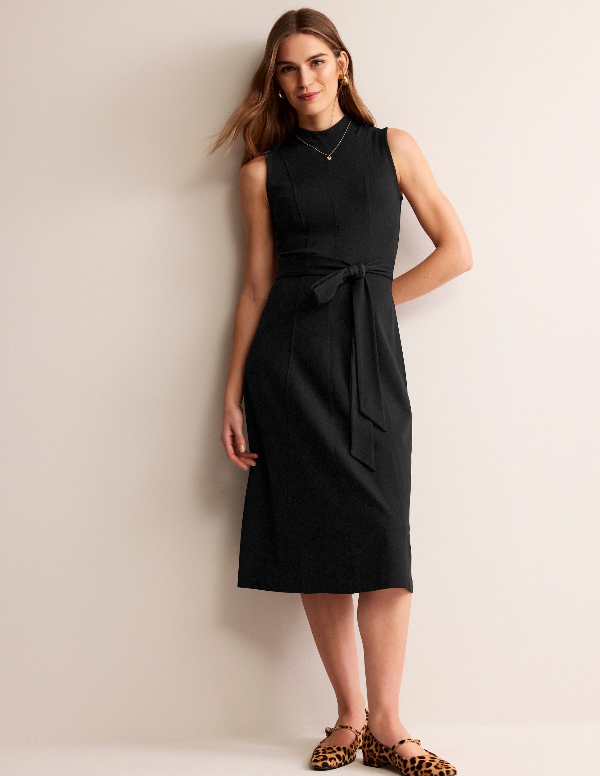 Nicola High Neck Ponte Dress-Black-4