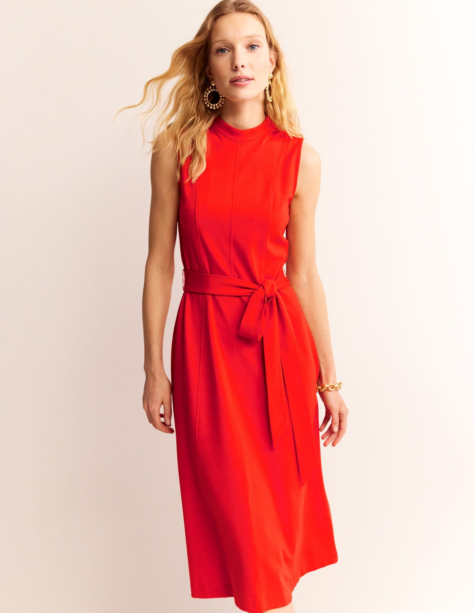 Nicola High Neck Ponte Dress-Fiesta Orange-1