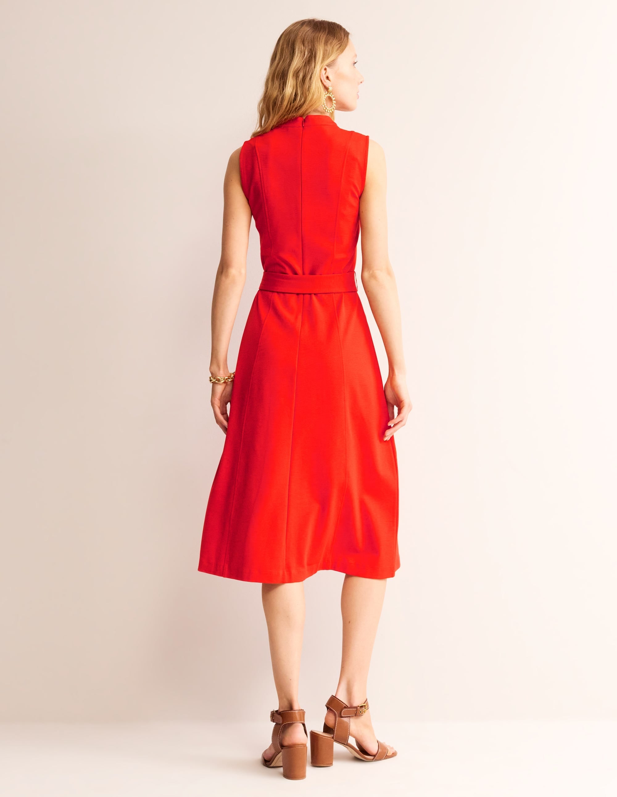 Nicola High Neck Ponte Dress-Fiesta Orange - Image 3
