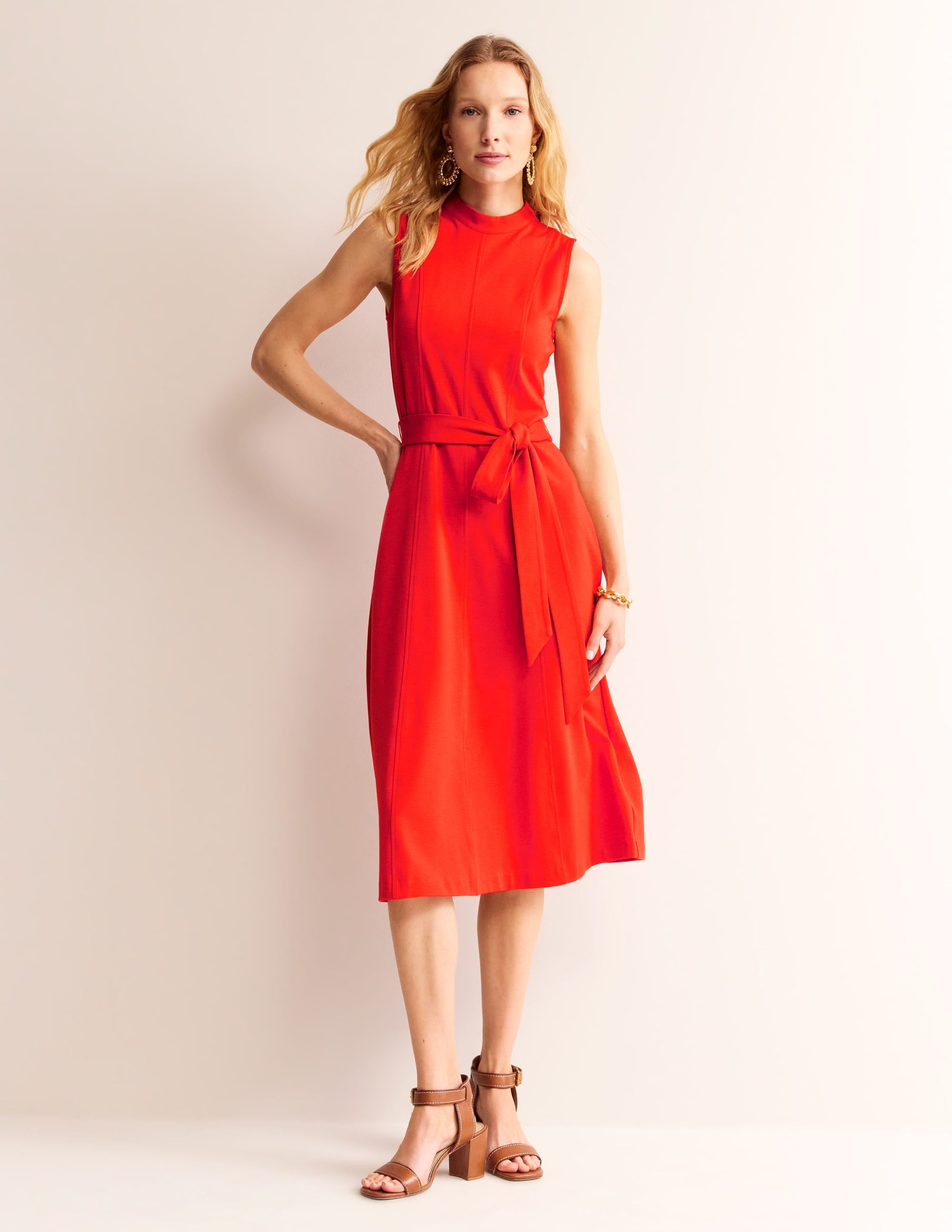 Nicola High Neck Ponte Dress-Fiesta Orange - Image 4