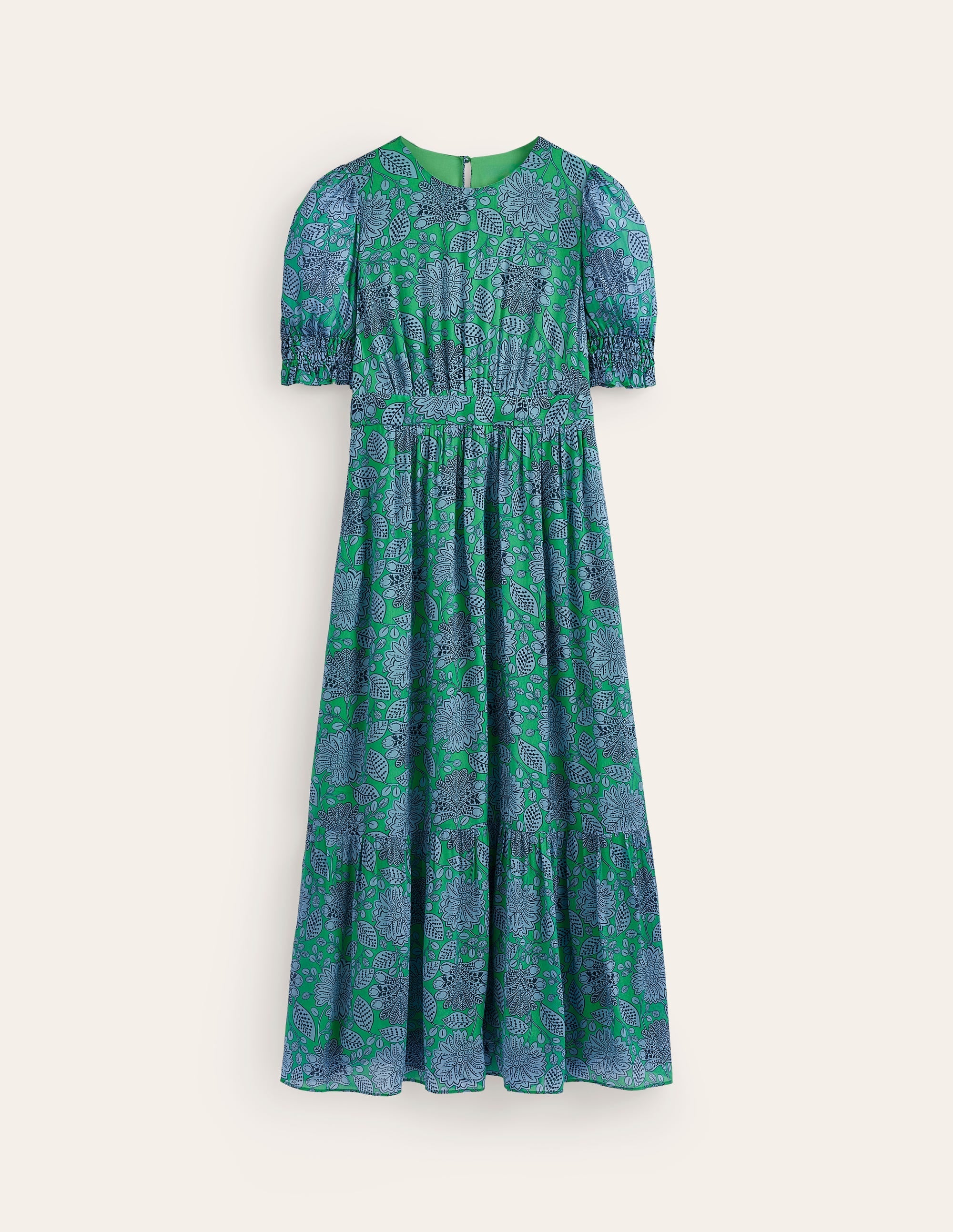 Smocked Cuff Maxi Dress-Ming Green, Gardenia Swirl - Image 6