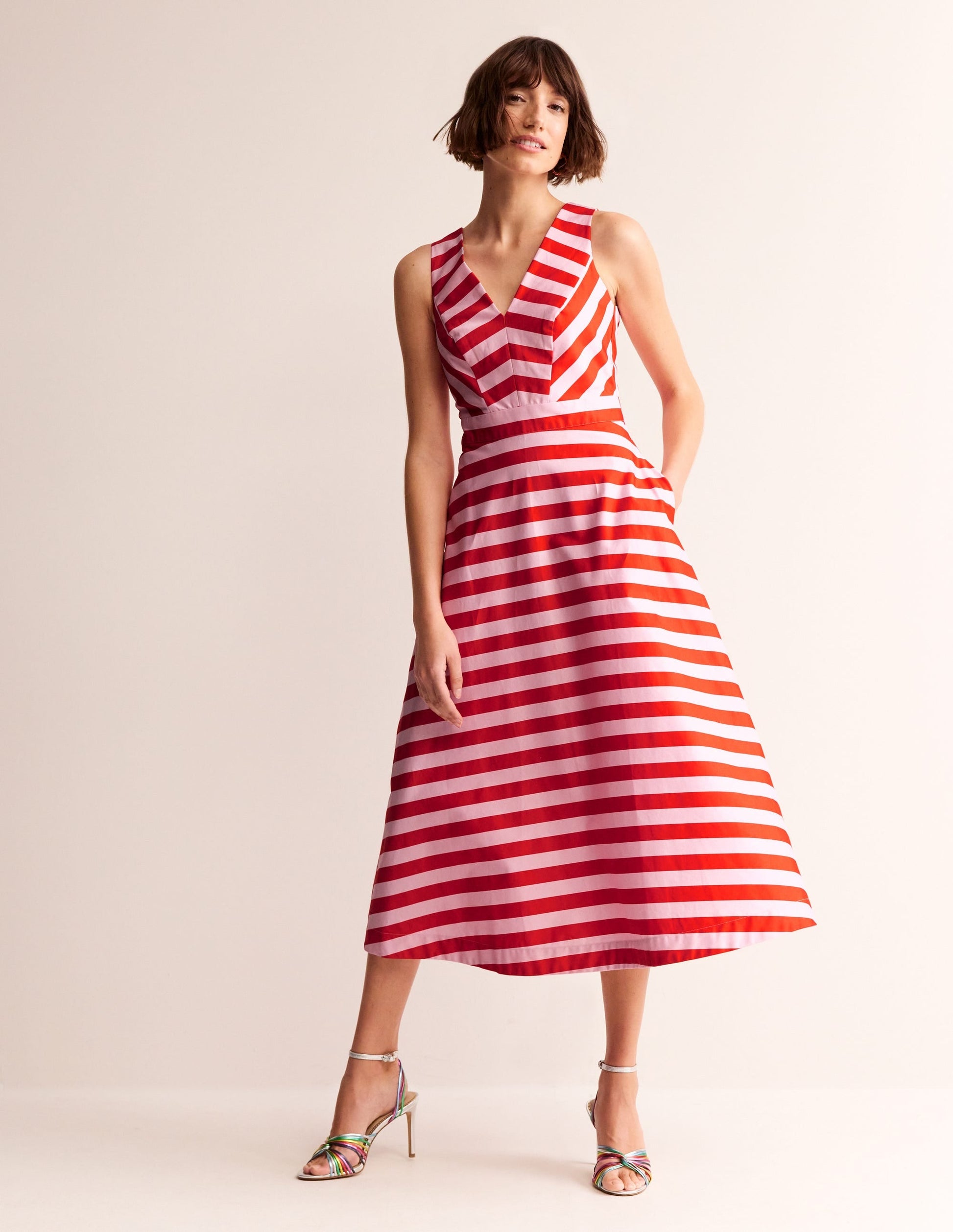 Panelled Bodice Midi Dress-Fiesta and Orchid Pink-4