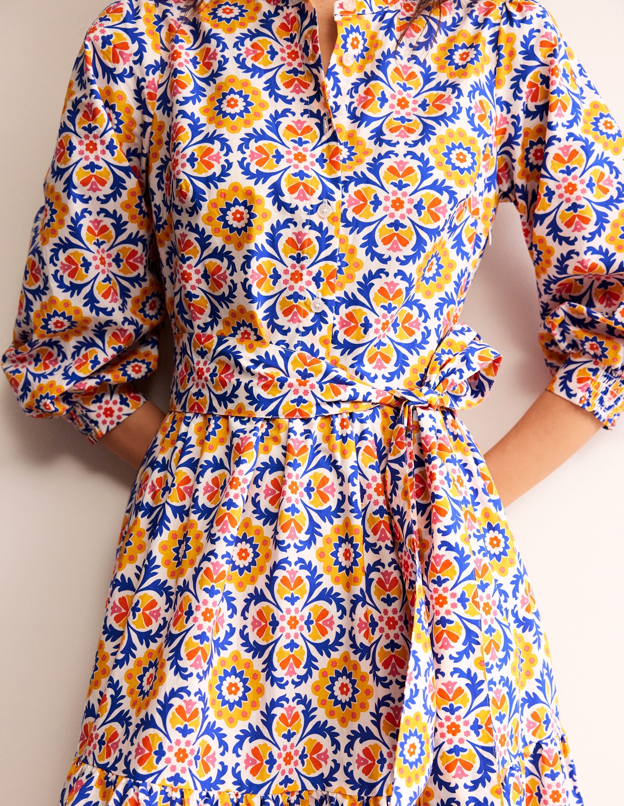 Alba Tiered Cotton Maxi Dress-Artisan's Gold, Mosaic Bloom - Image 2