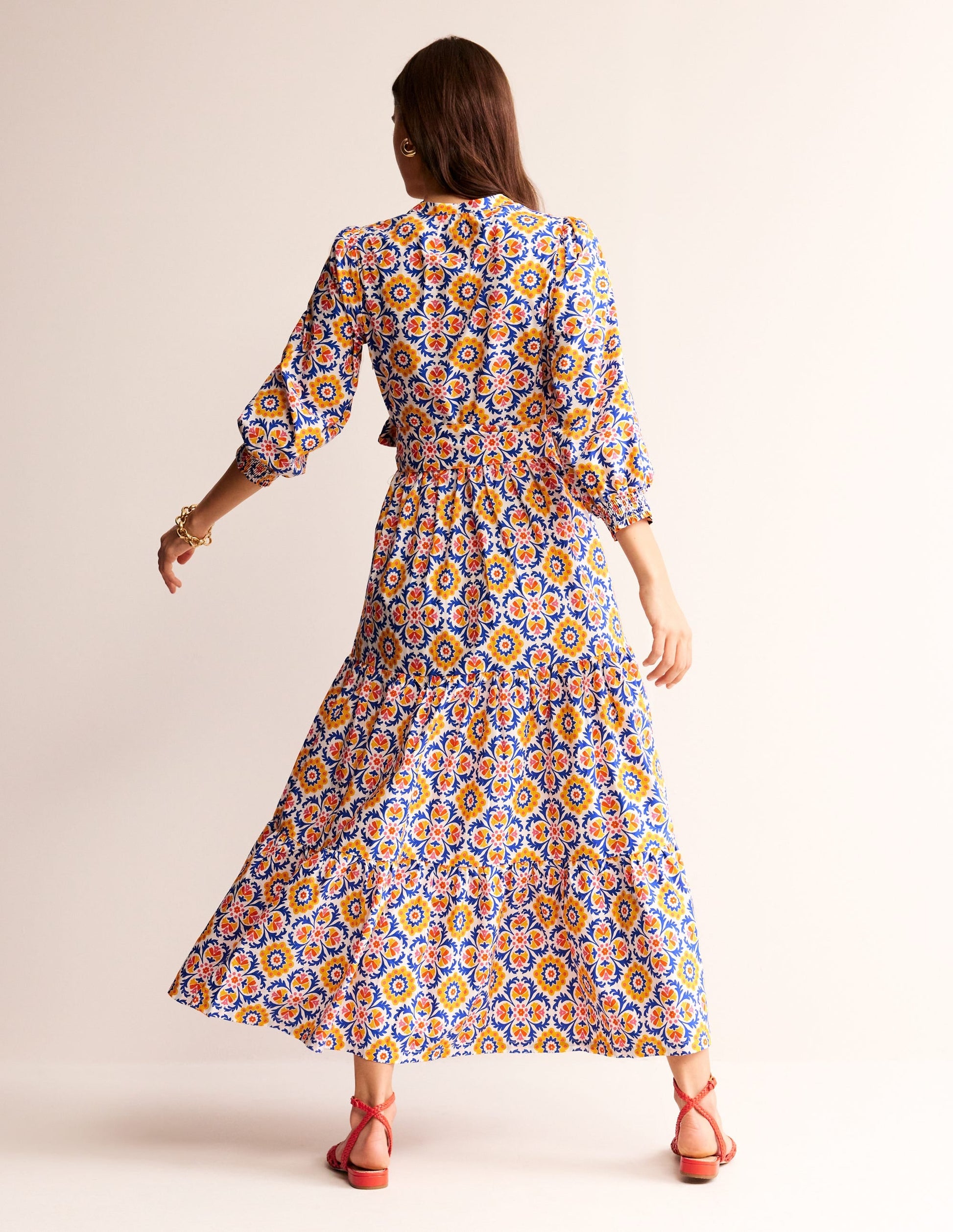 Alba Tiered Cotton Maxi Dress-Artisan's Gold, Mosaic Bloom-3