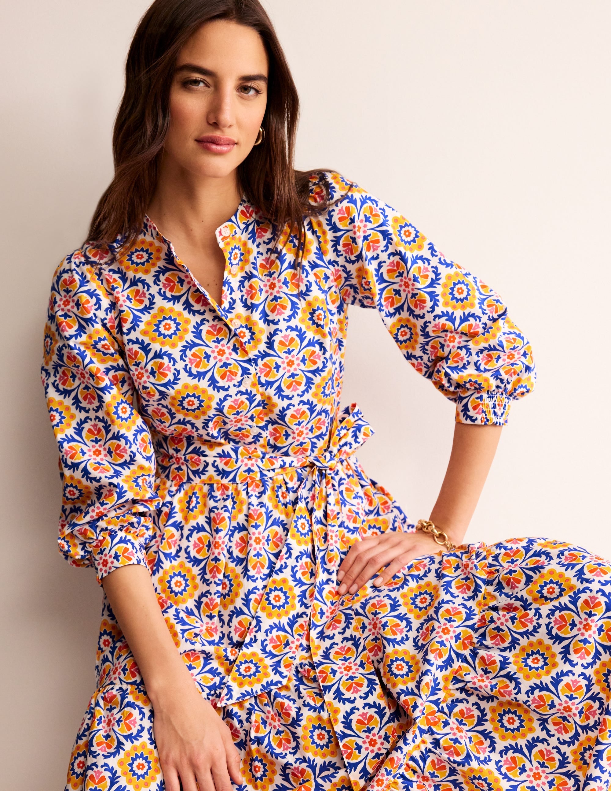Alba Tiered Cotton Maxi Dress-Artisan's Gold, Mosaic Bloom - Image 4