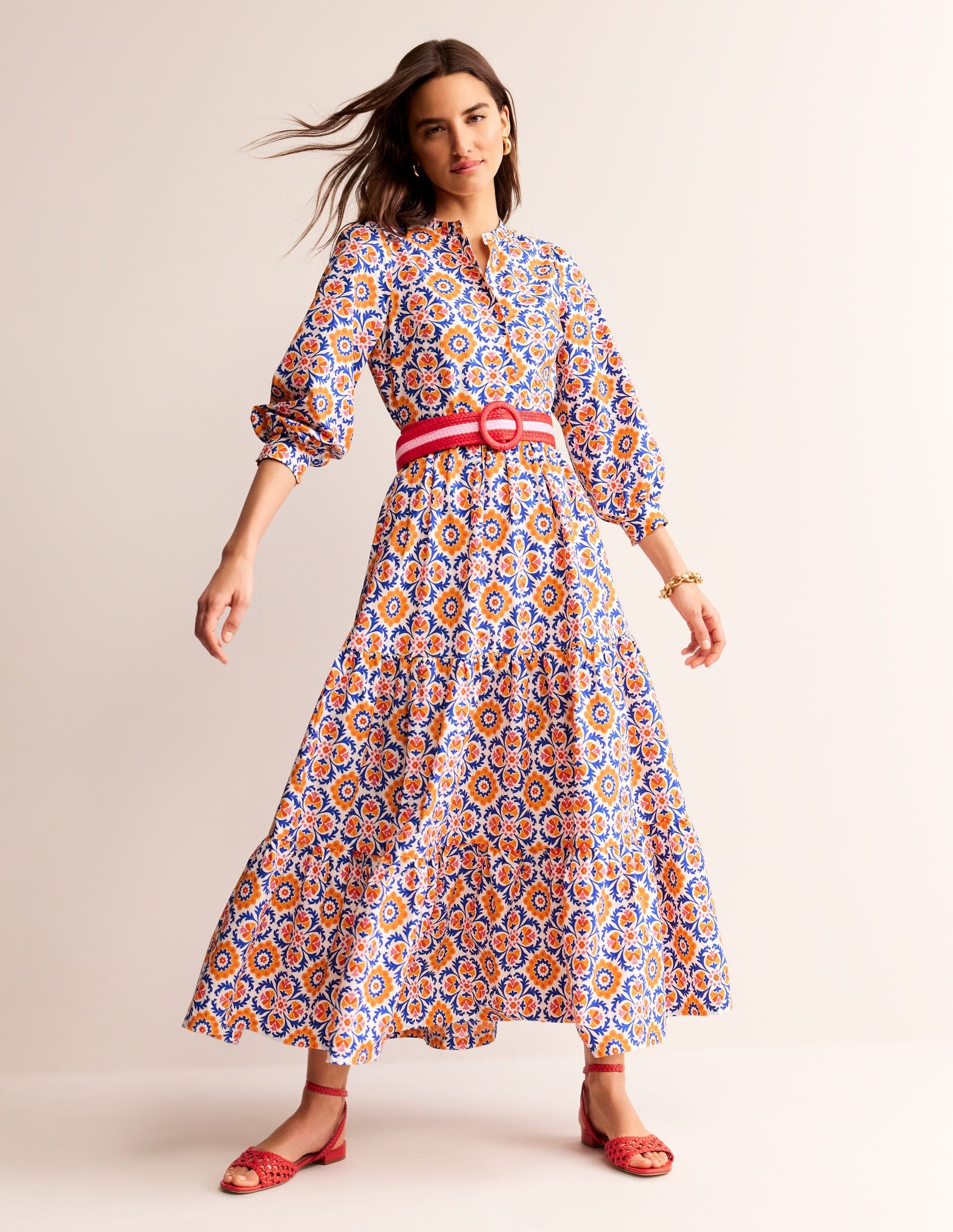 Alba Tiered Cotton Maxi Dress-Artisan's Gold, Mosaic Bloom-5