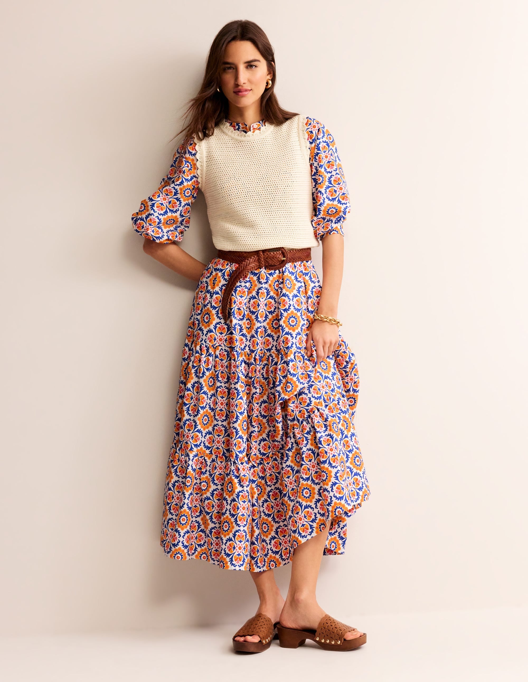 Alba Tiered Cotton Maxi Dress-Artisan's Gold, Mosaic Bloom - Image 6