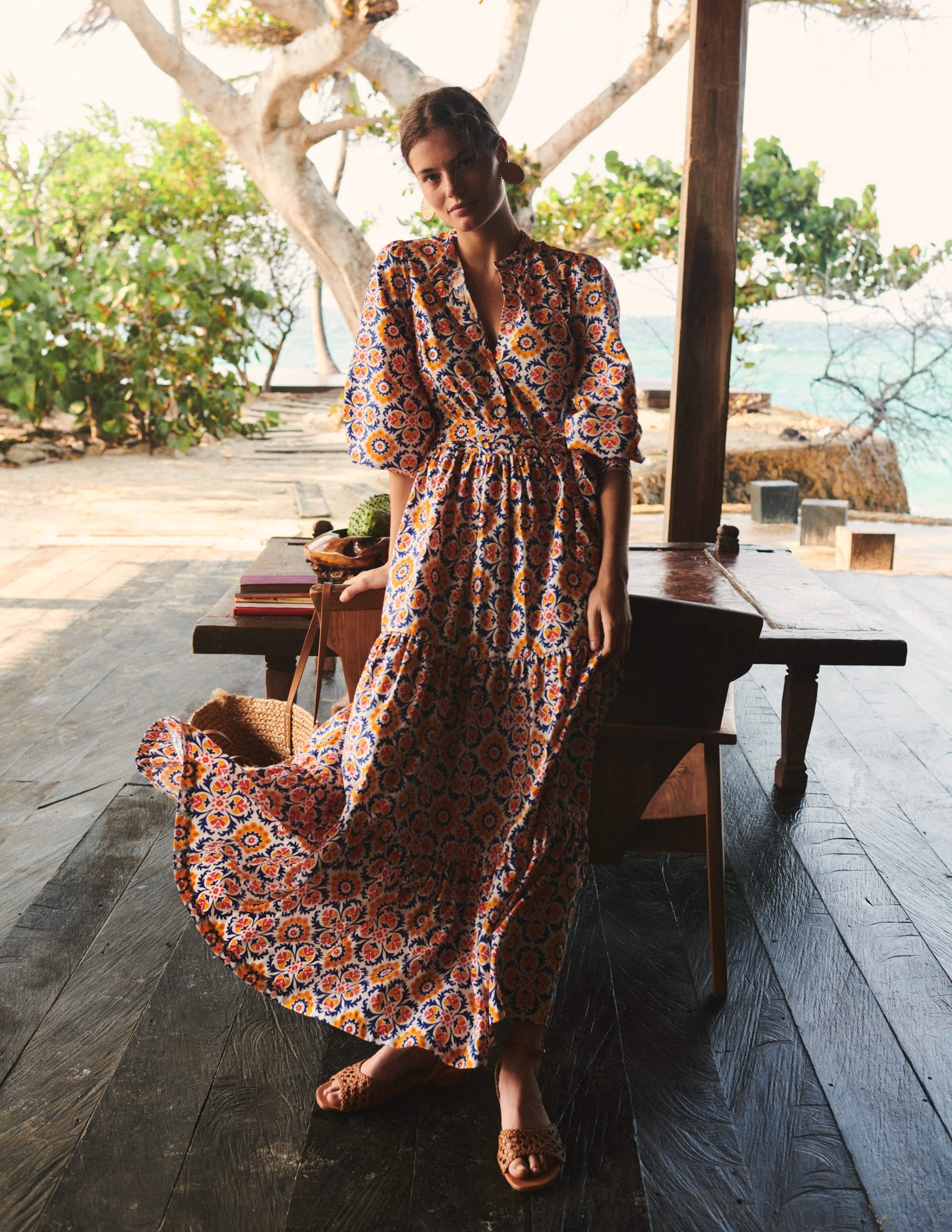 Alba Tiered Cotton Maxi Dress-Artisan's Gold, Mosaic Bloom-8