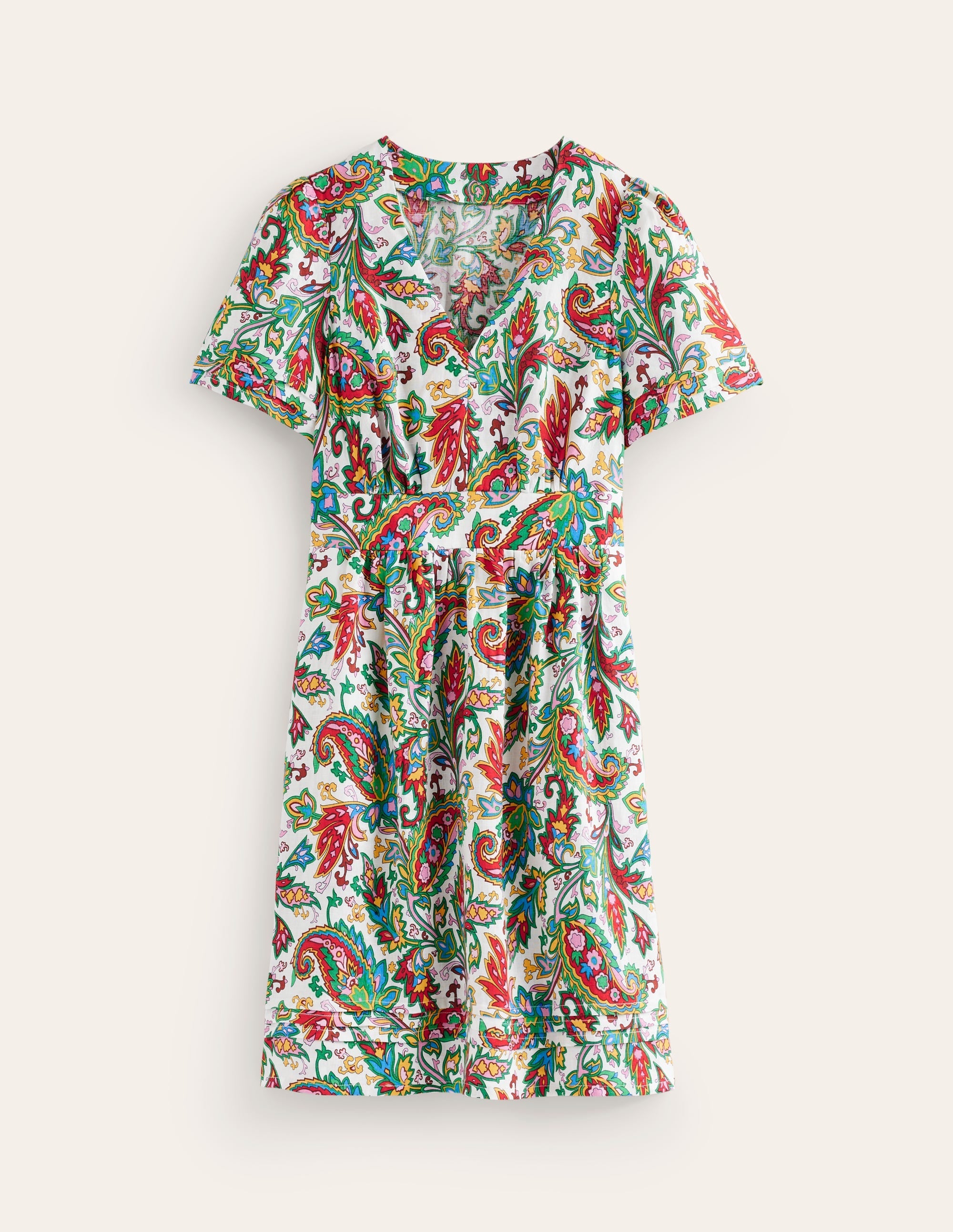 Eve Linen Short Dress-Ivory, Paisley Azure - Image 5