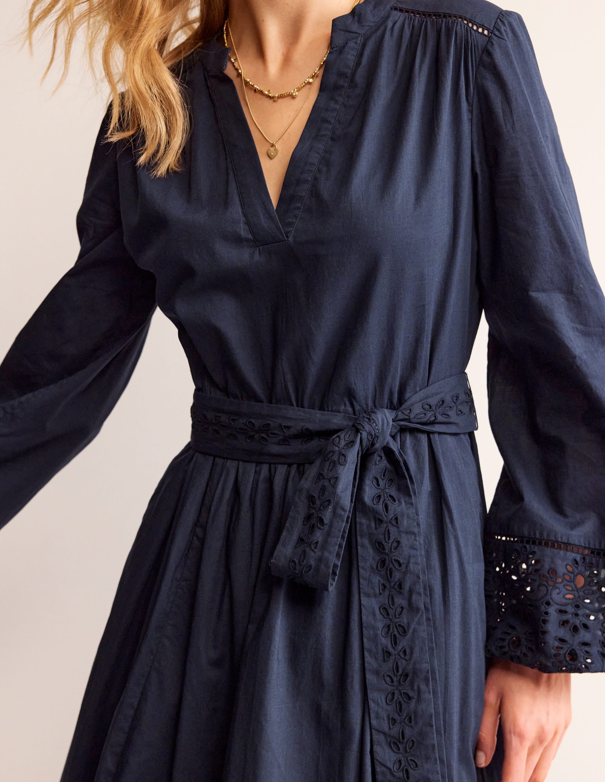 Jen Broderie Cotton Midi Dress-Navy - Image 2