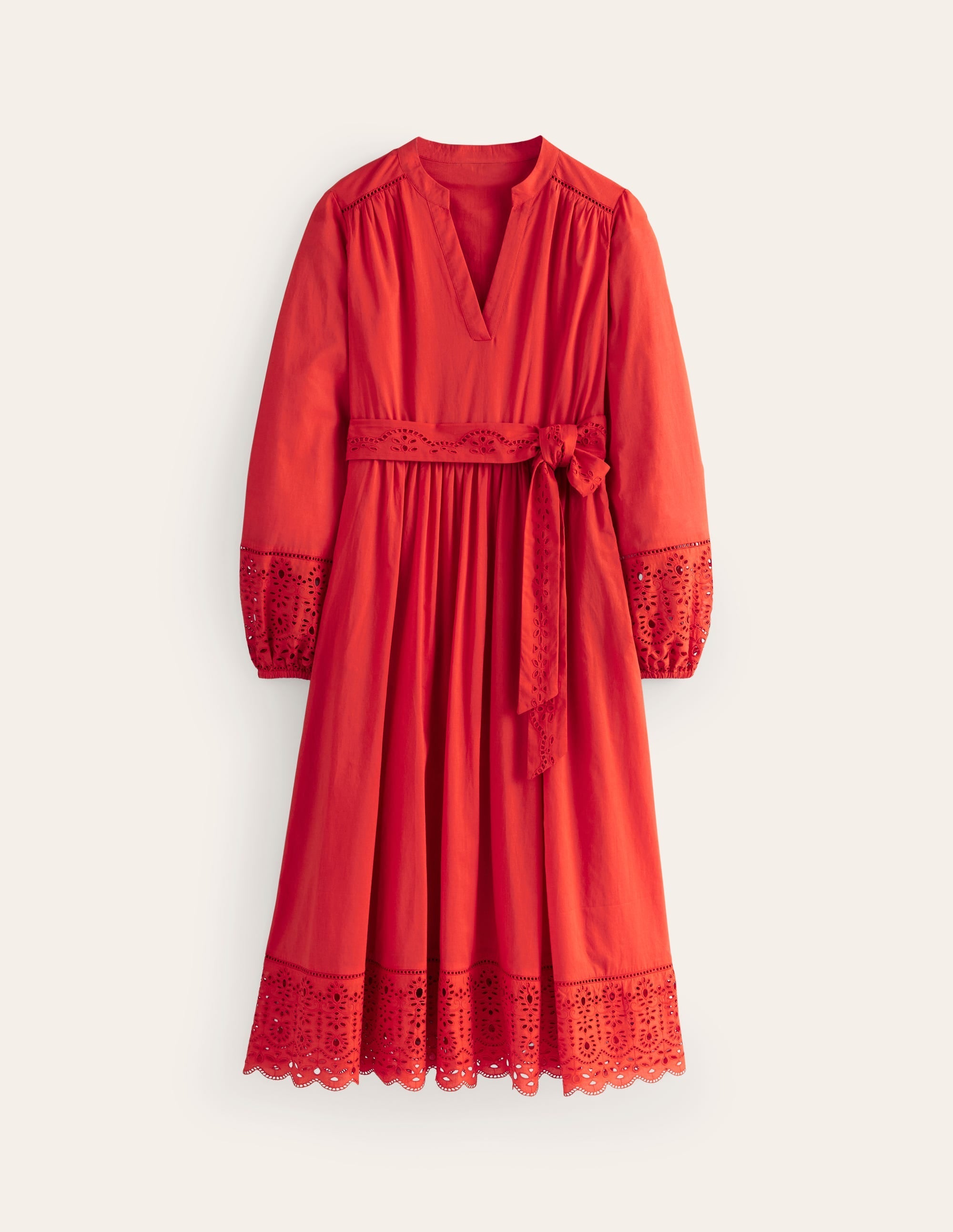 Jen Broderie Cotton Midi Dress-Vermillion Red - Image 5