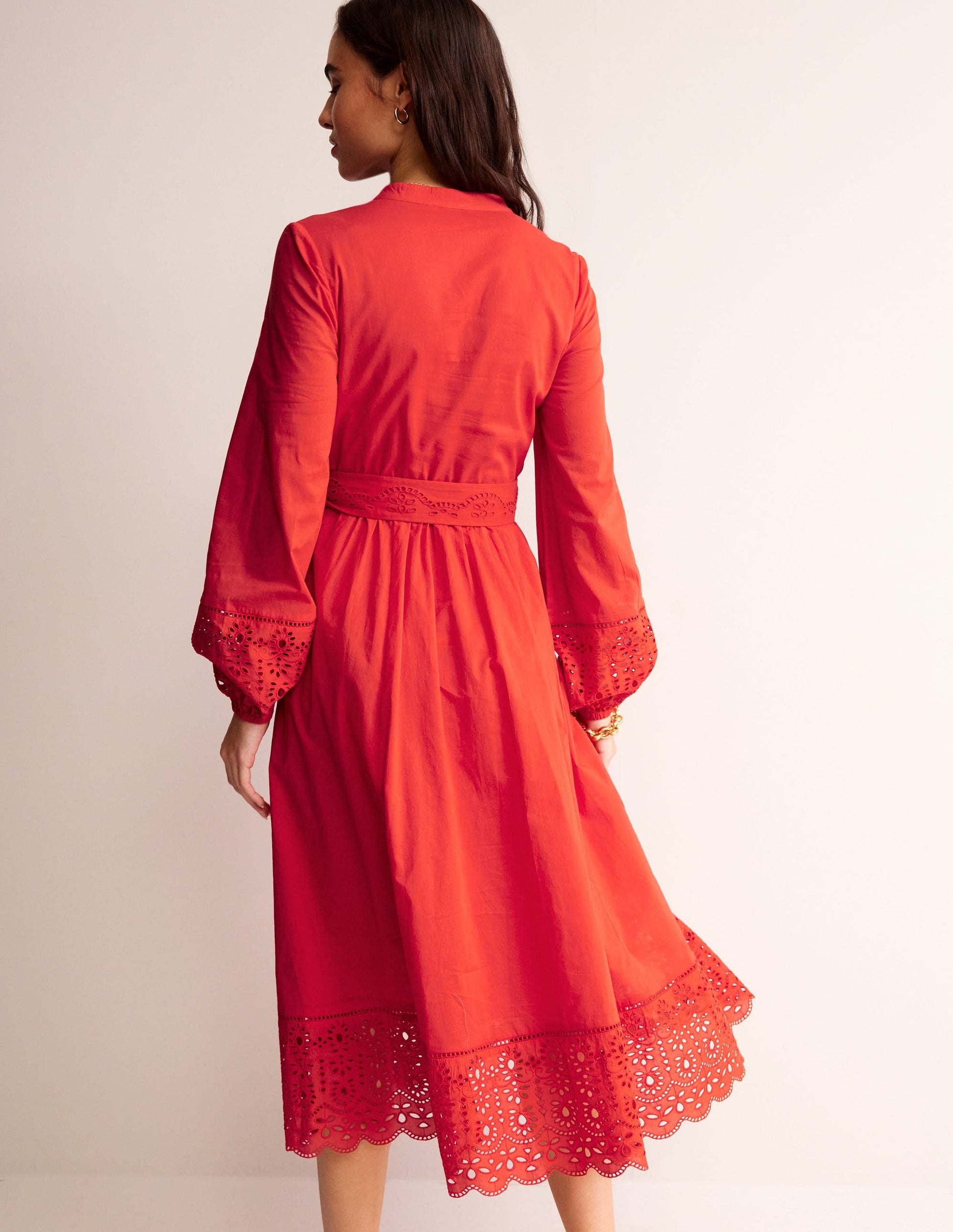 Jen Broderie Cotton Midi Dress-Vermillion Red-3