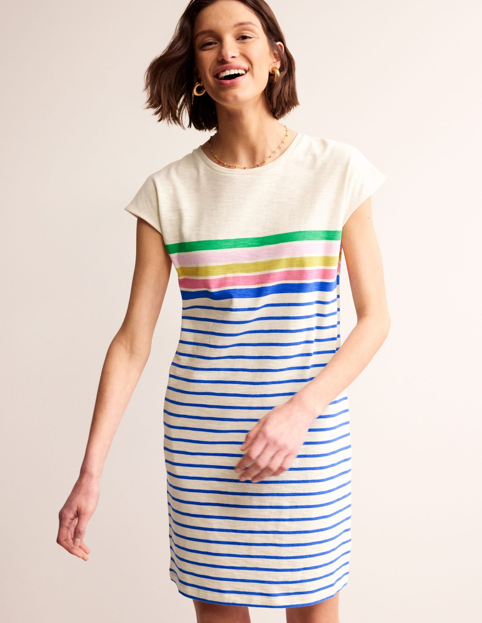 Leah Jersey T-shirt Dress-Green, Sangria Multistripe-1
