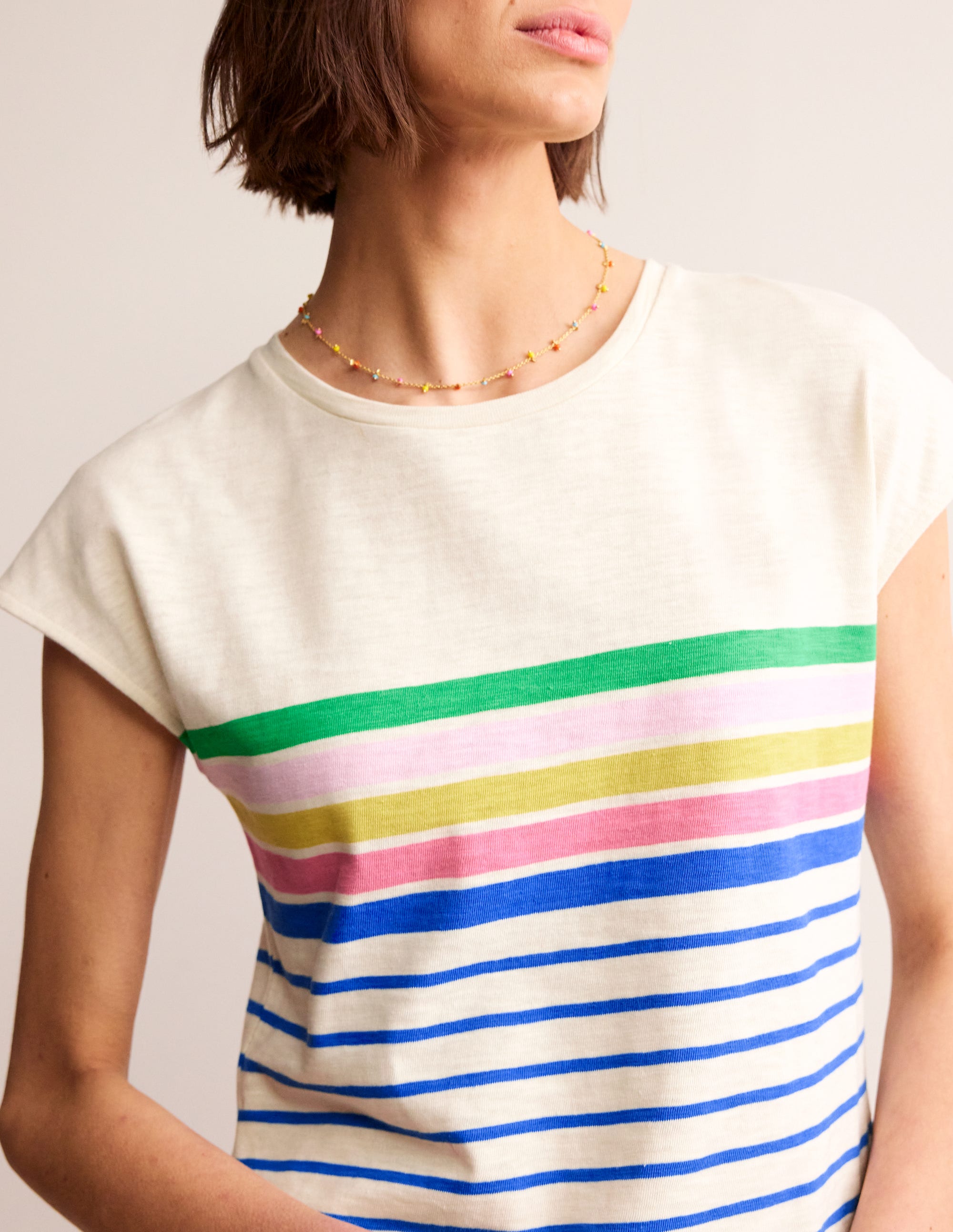 Leah Jersey T-shirt Dress-Green, Sangria Multistripe - Image 2