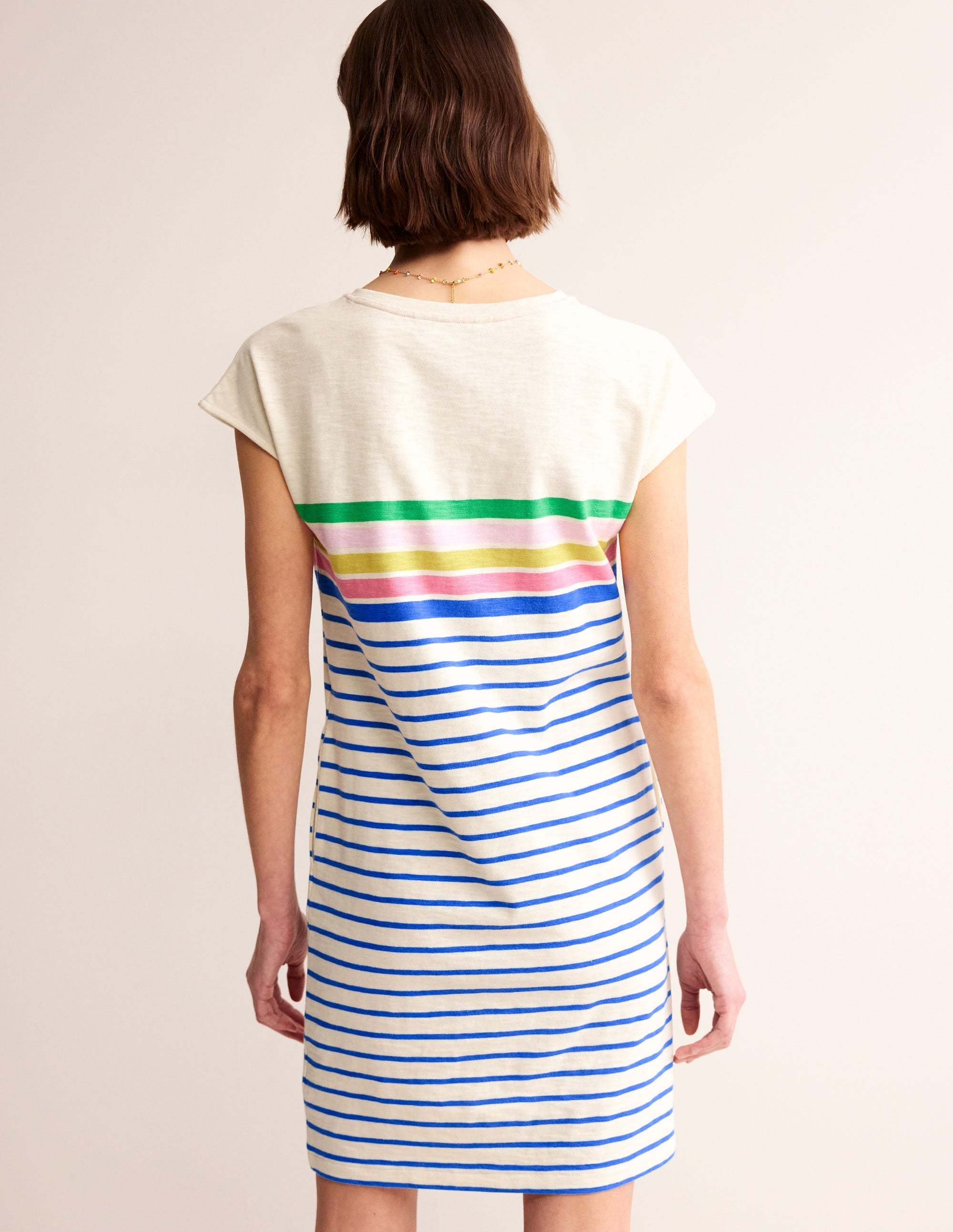 Leah Jersey T-shirt Dress-Green, Sangria Multistripe - Image 3